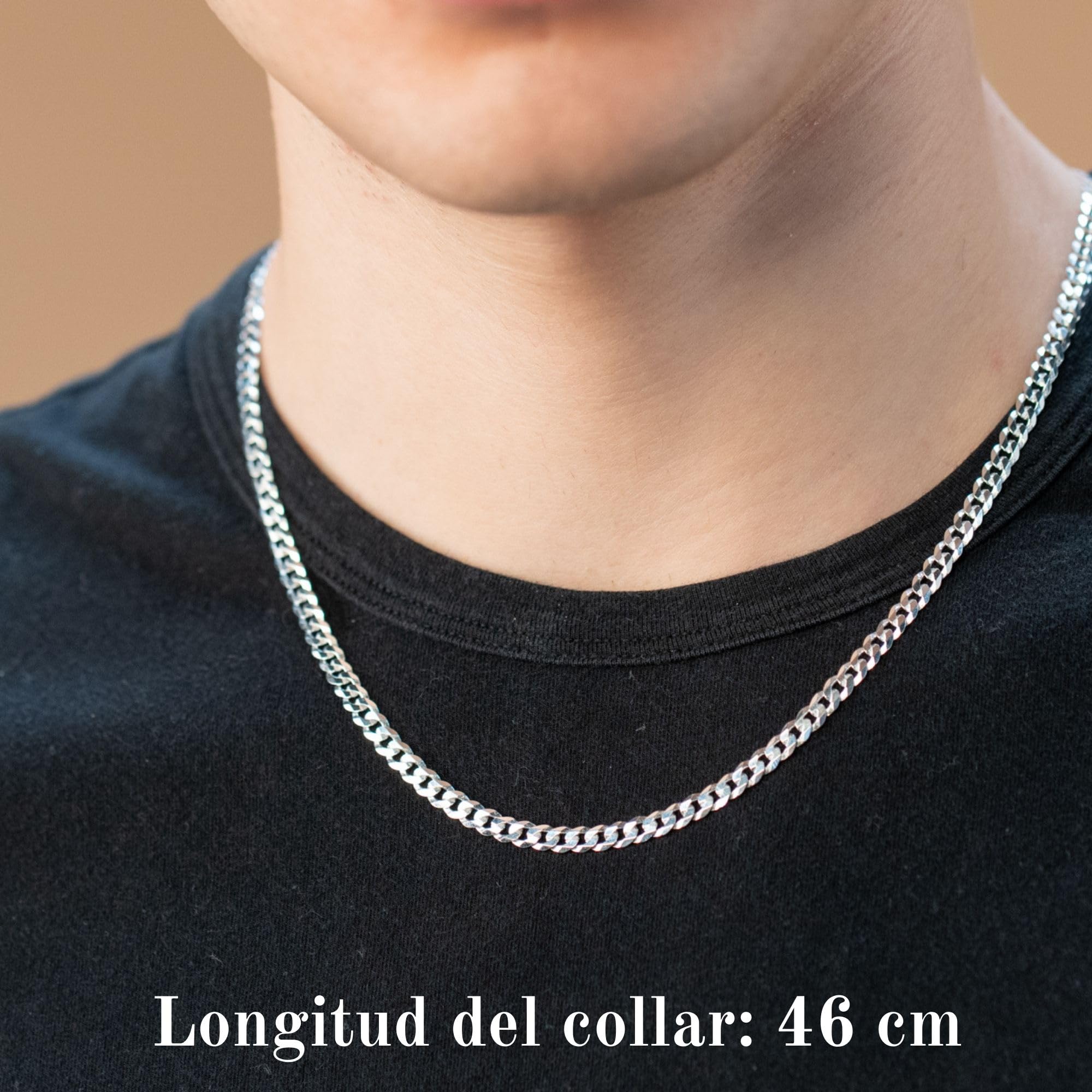 QUADRI - Collar Elegante con Cadena Modelo Cubana Diamantada para Hombre/Mujer de Plata 925 - Ancho 5 mm - Largo 41| 46| 52| 56| 61|66|76| cm - Certificado Made in Italy