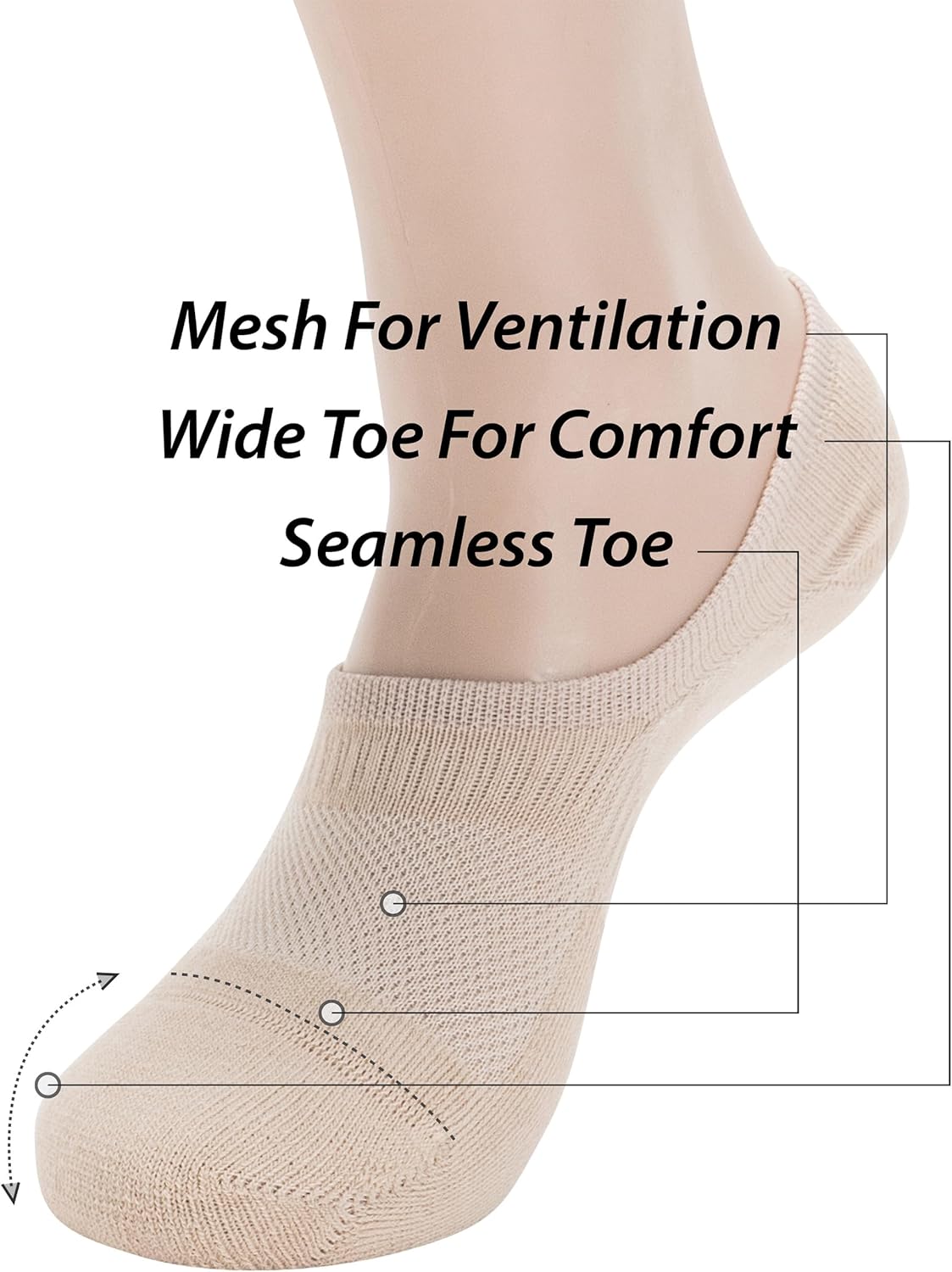 Pro Mountain Seamless No Show Socks Wide Toe Box For Health Bunion Unisex Size S to L Cotton Cushion Footies - Image 5