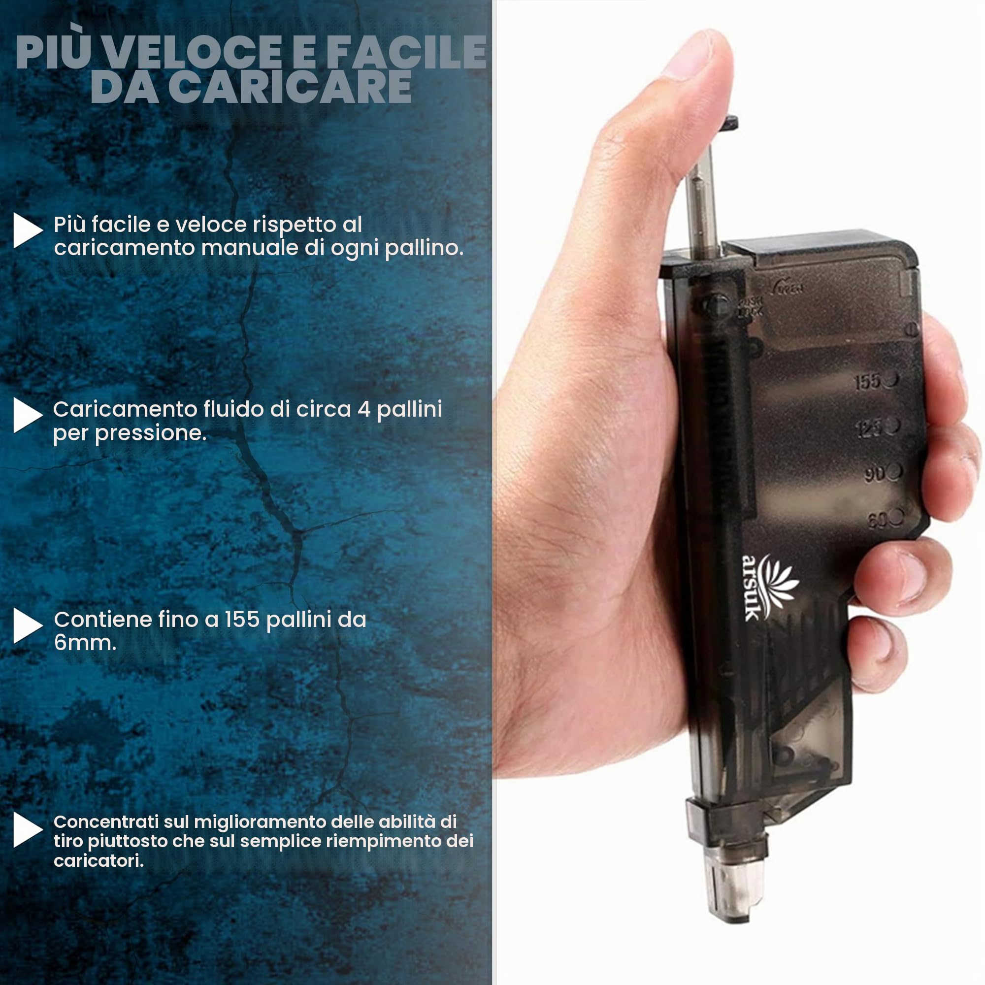 ARSUK Speed Loader Airsoft 6 mm con Adattatore – Caricatore Rapido per Pallini – Strumento di Ricarica Veloce per Caricatori, Pistole e Fucili Softair