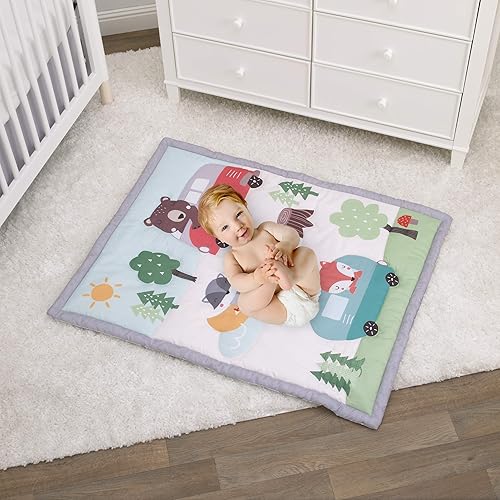 Miniatura 5 de NoJo Elephant Stroll Dream Big Clouds  Stars con borde de cheurón juego de cama de 3 piezas edredón sábana bajera para cuna y falda de cuna gris