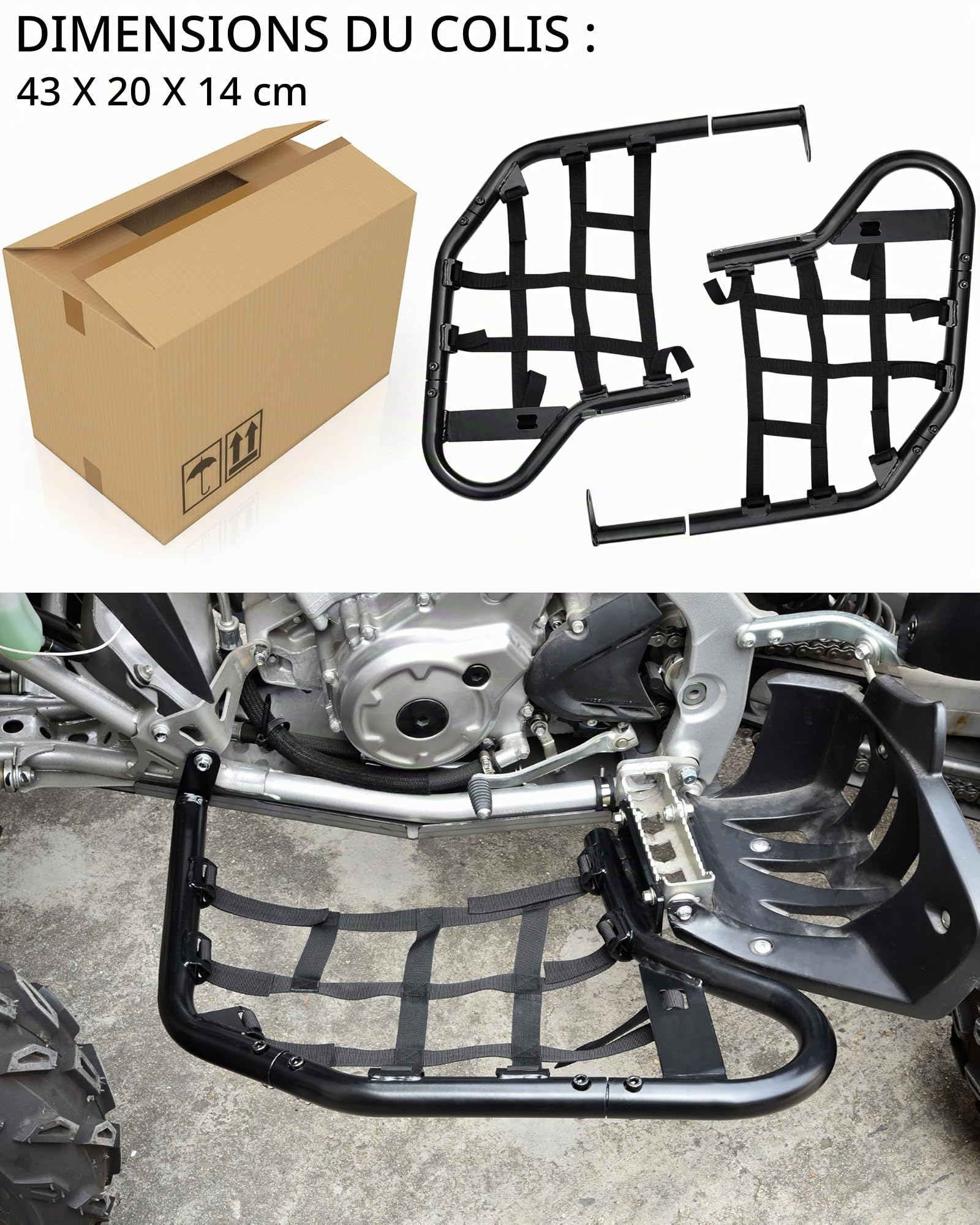 SAUTVS Side Step Nerf Bars Rock Sliders for Yamaha Raptor 700 700R 2006-2025, Combined Foot Guard Pegs with Black Webbing Nets, Protective Off-Road Accessories | Rock Sliders Paire de protections pour pieds avec filets noirs pour Yamaha Raptor YFM 700 700