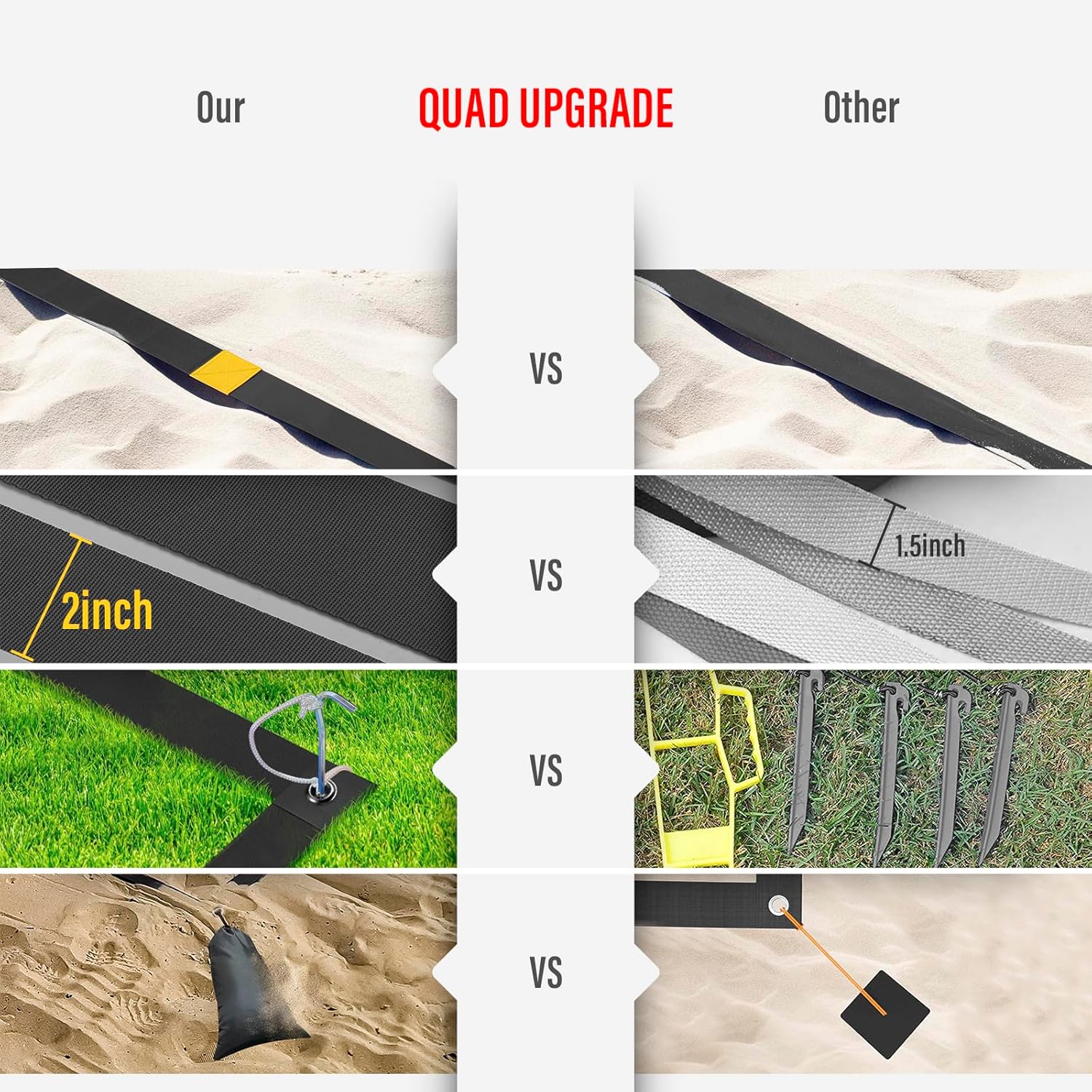 Professional Beach Volleyball Lines for Sand 26.3' X 52.6'| 30' X 60', 2 inch, Better Visible, Upgraded Weather Resistance, with Metal Anchors & Sand Bags
