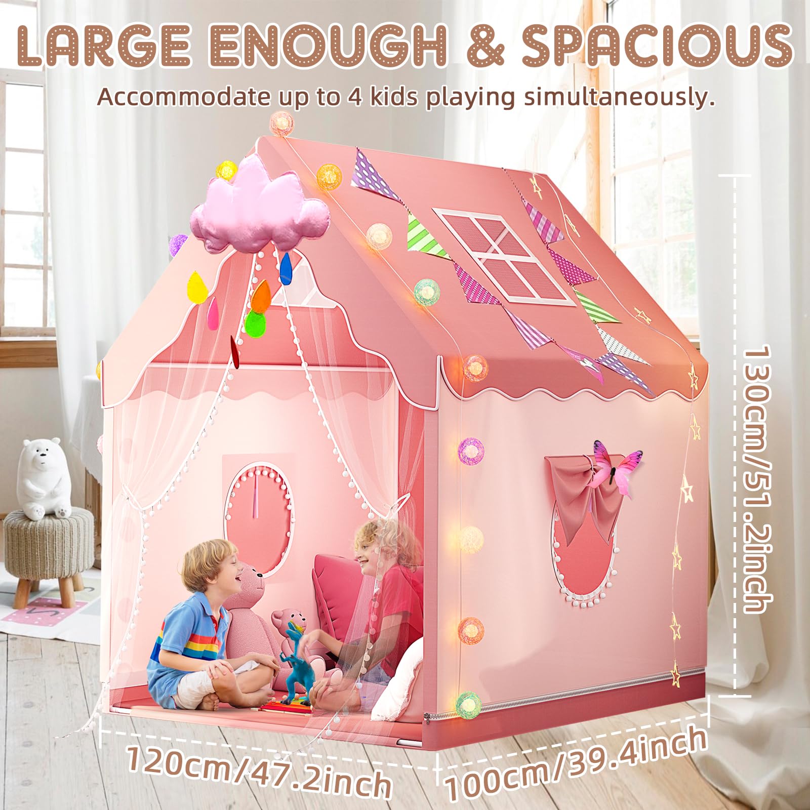 Tente De Jeu Pour Enfants Grande Taille - 105x128x120 Cm Avec Fenêtre Et Lumière, Idéale Pour Chambre, Anniversaire Et Coin Douillet