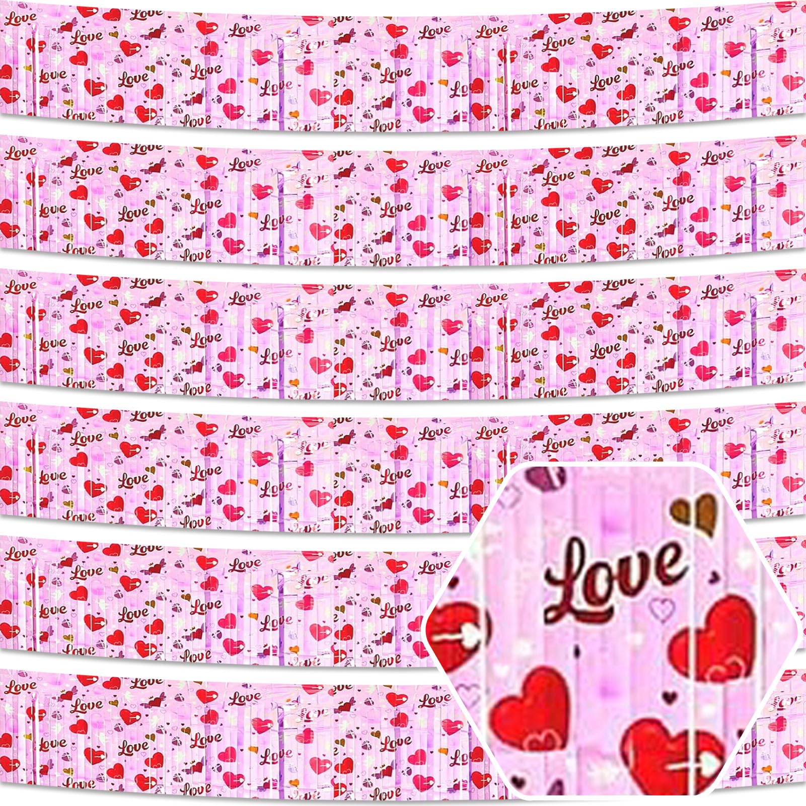 6 Pack 10 Feet Pink AA Wave Foil Fringe Garland Metallic Tinsel Streamers Banner Wall Hanging Curtain Backdrop for Parade Floats, Mother's Day, Easter, Wedding, Birthday Party Decoration