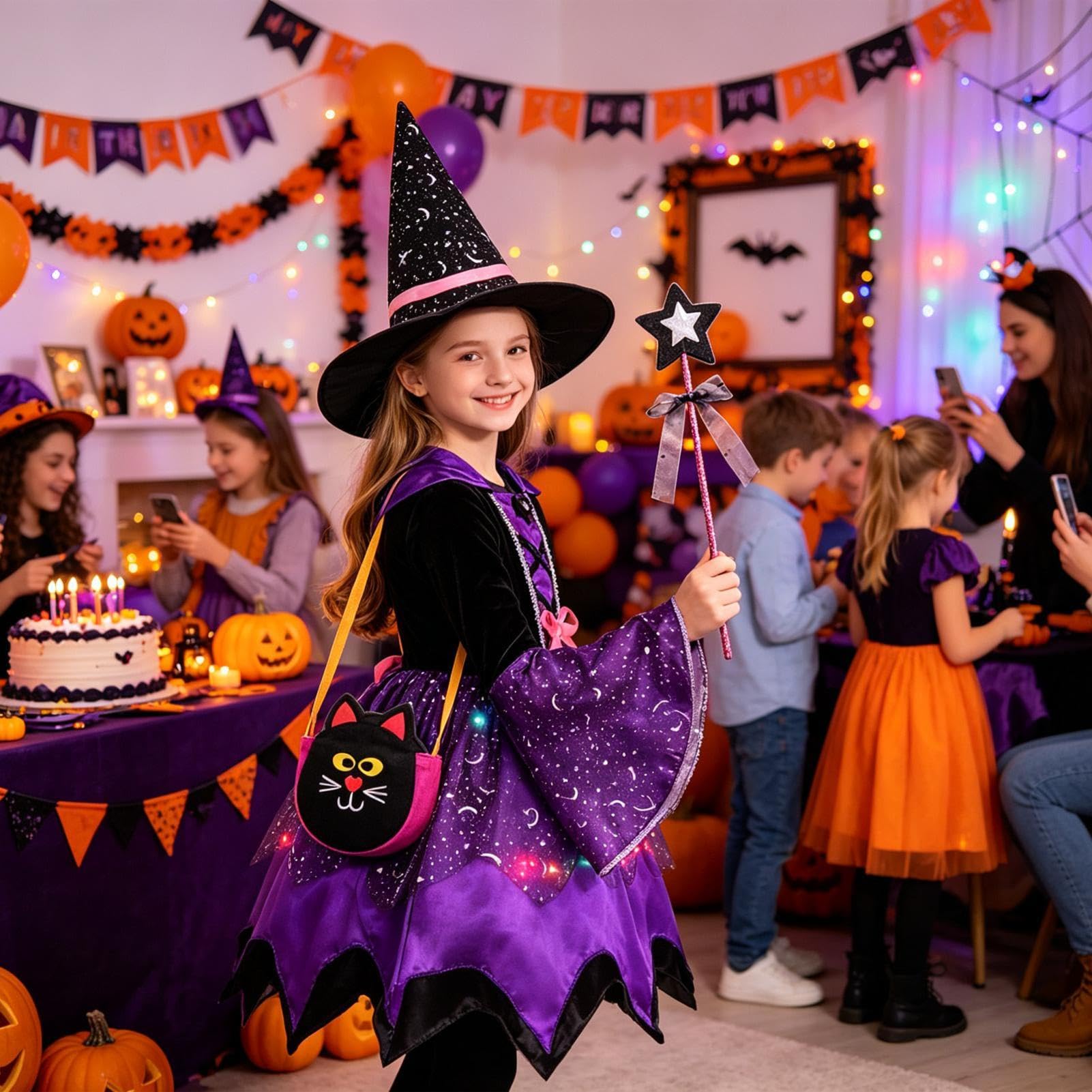 Costume Halloween Cappello e Bacchetta Halloween Vestito Divertente con