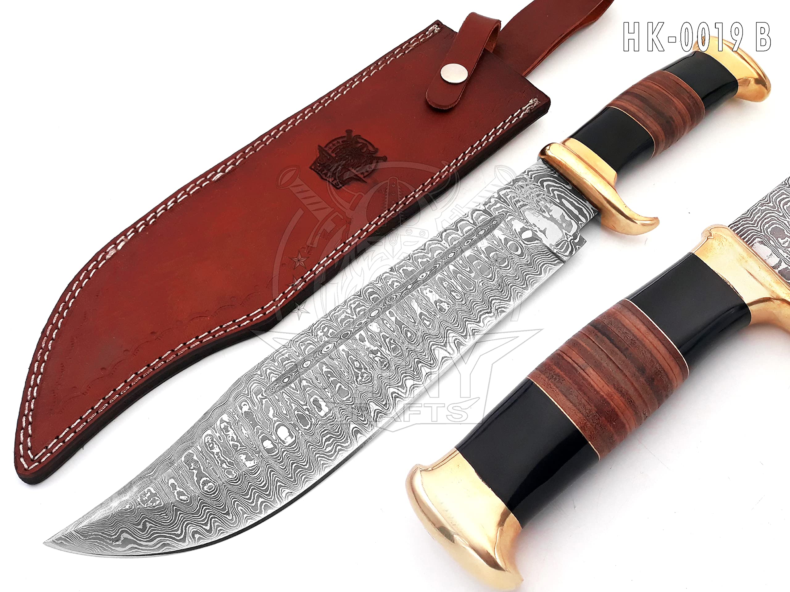 SHINY CRAFTS® -18" Damascus Bowie Knife – Handmade Gift for Dad, Husband, Outdoorsman, with Leather Sheath for Camping & Display (HK-0019-B)