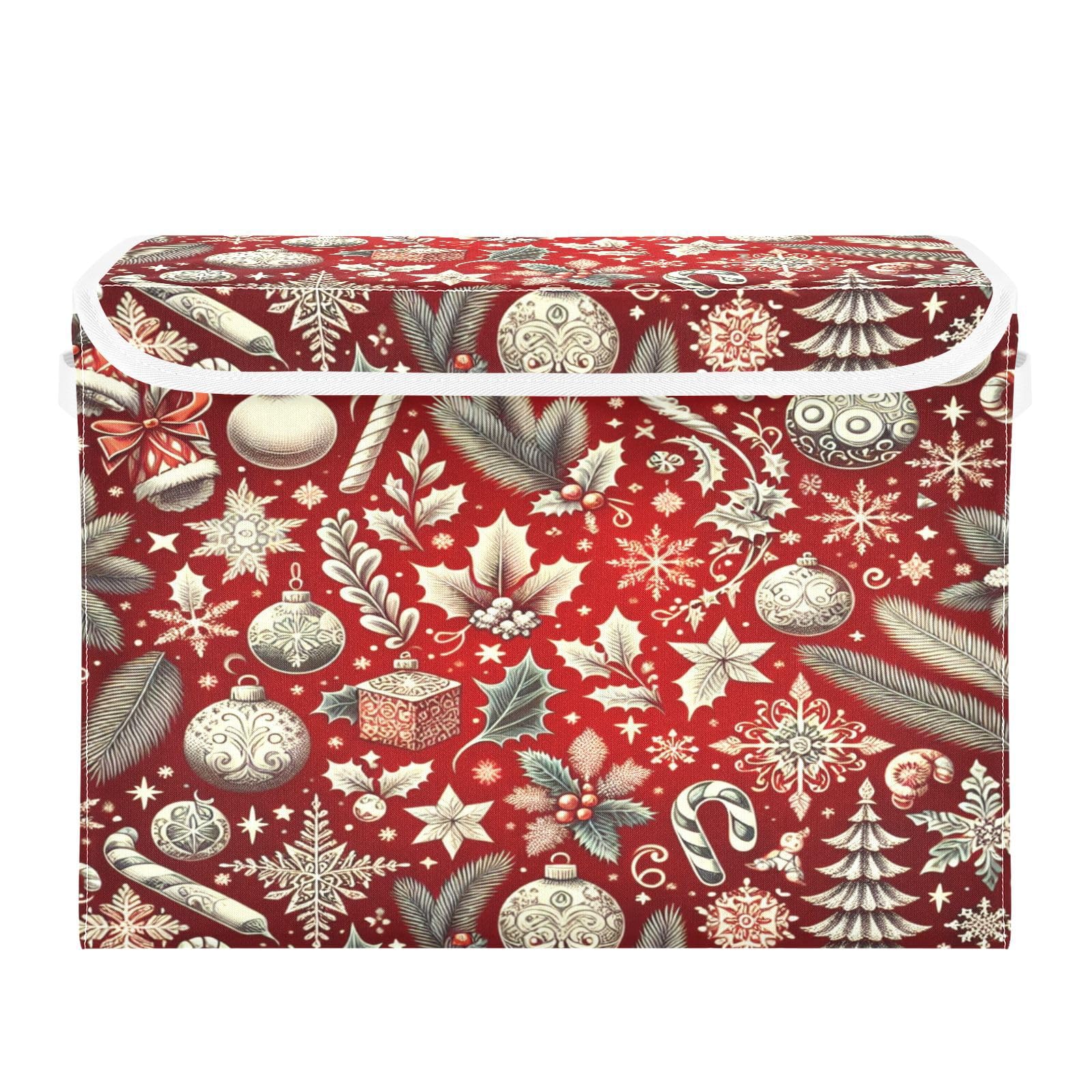 Caja de almacenamiento de Feliz Navidad con tapa y asas, plegable, de tela, organizador de armario, cesta grande para el hogar, dormitorio, estantes, oficina