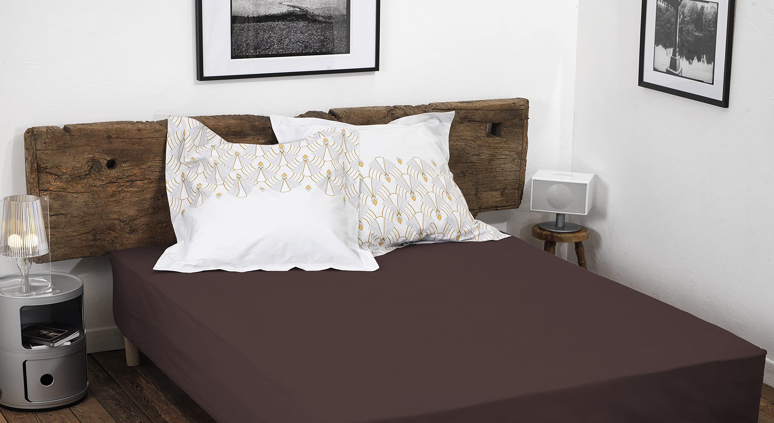 Home Linge Passion Chocolate Fitted Sheet, 90 x 190 cm + 25 cm, 100% Cotton, 57 Thread Count, Oeko-Tex Label