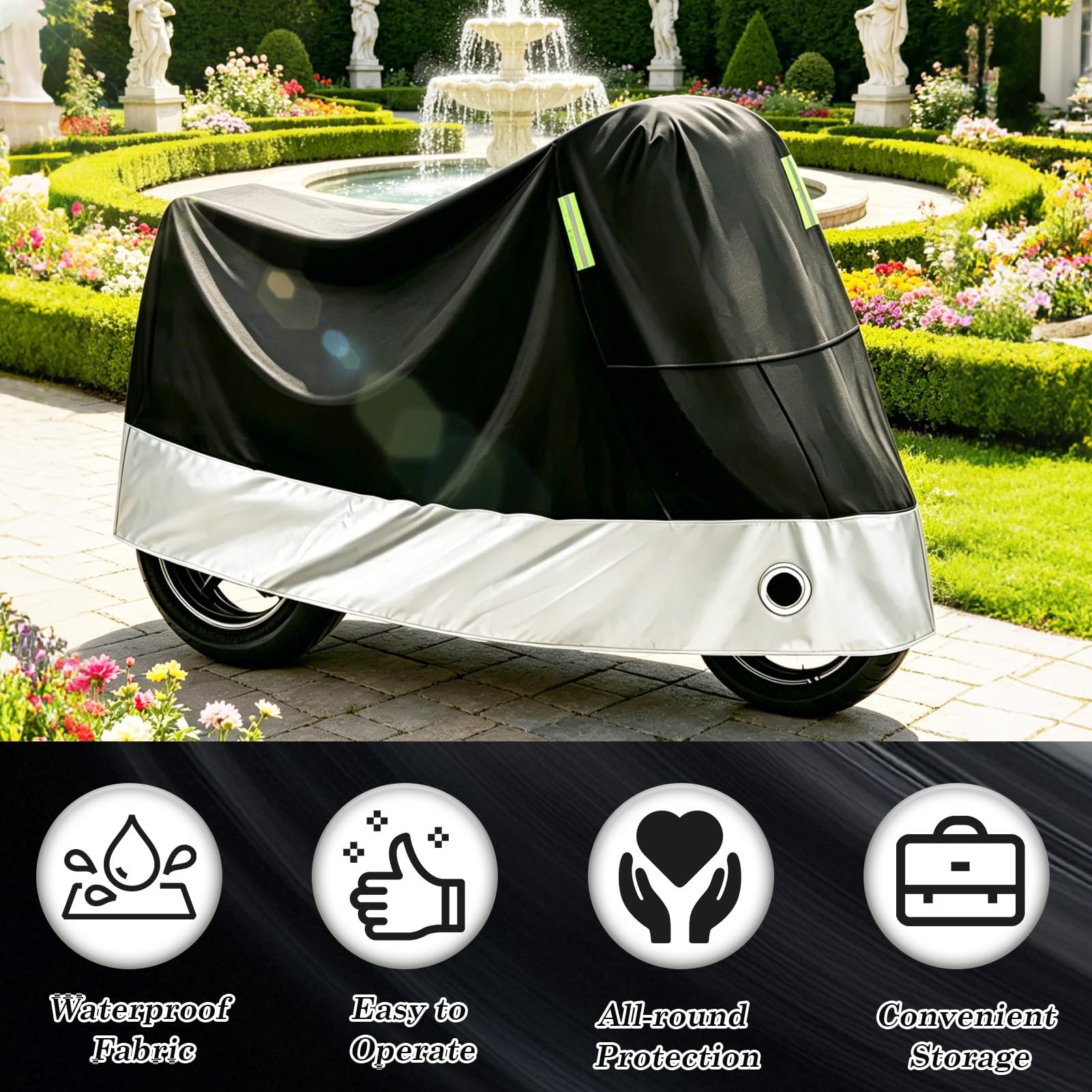 WENINETIES Motorbike Cover for Honda Grom MSX125,Honda Navi,Honda Monkey 125, Motorcycle Cover Waterproof Heavy Duty All Weather Protection Outdoor Moped Scooter Rain Cover Foldable,Black Silver