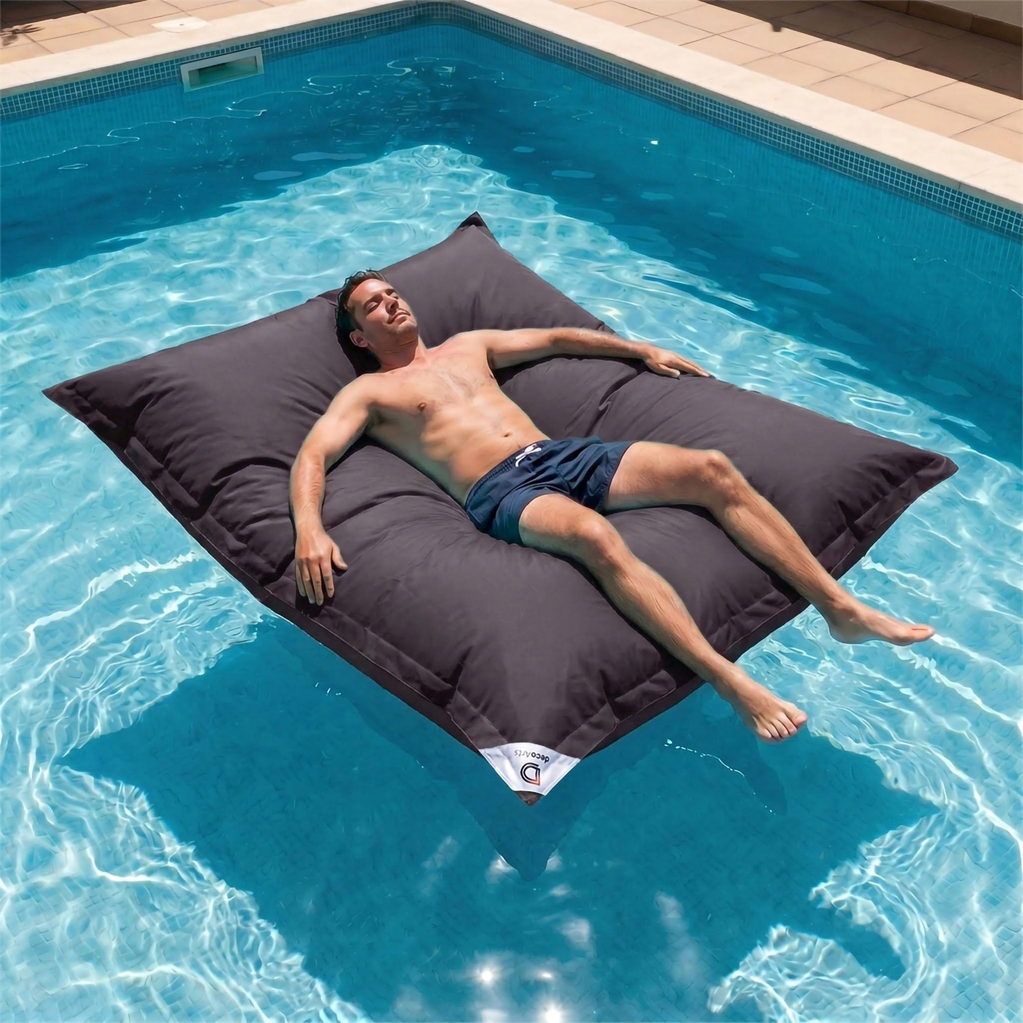 Pouf da Esterno Gigante XXL 180x140cm Imbottito (Non Gonfiabile) Galleggiante Piscina - Pouf Giardino Impermeabile Sfoderabile - Riempimento 450L Palline Polistirolo - Grigio Carbone