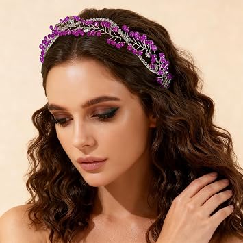 Shiny Purple Rhinestone Hair Vine Crystal Headpieces for Bridal Wedding Elegant Ladies Jewelry Headband Handmade Forehead Band A164