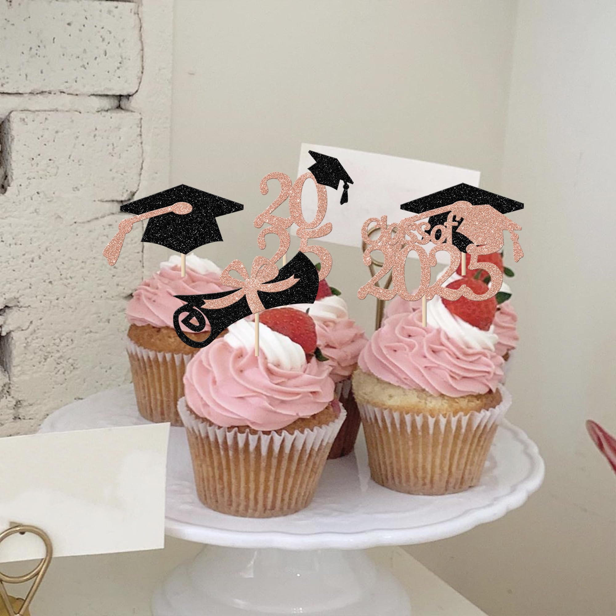 Xsstarmi 24 Pack Class of 2026 Graduation Cupcake Toppers Glitter 2026 Diploma Cupcake Picks for 2026 Graduation Theme Party Cake Decorations Rose Gold - Image 4