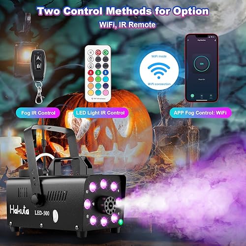 Miniatura 4 de Hakuta Máquina de humo, máquina de niebla inteligente Wi-Fi con 8 luces LED y 13 luces LED de colores, control de aplicación LED niebla máquina de