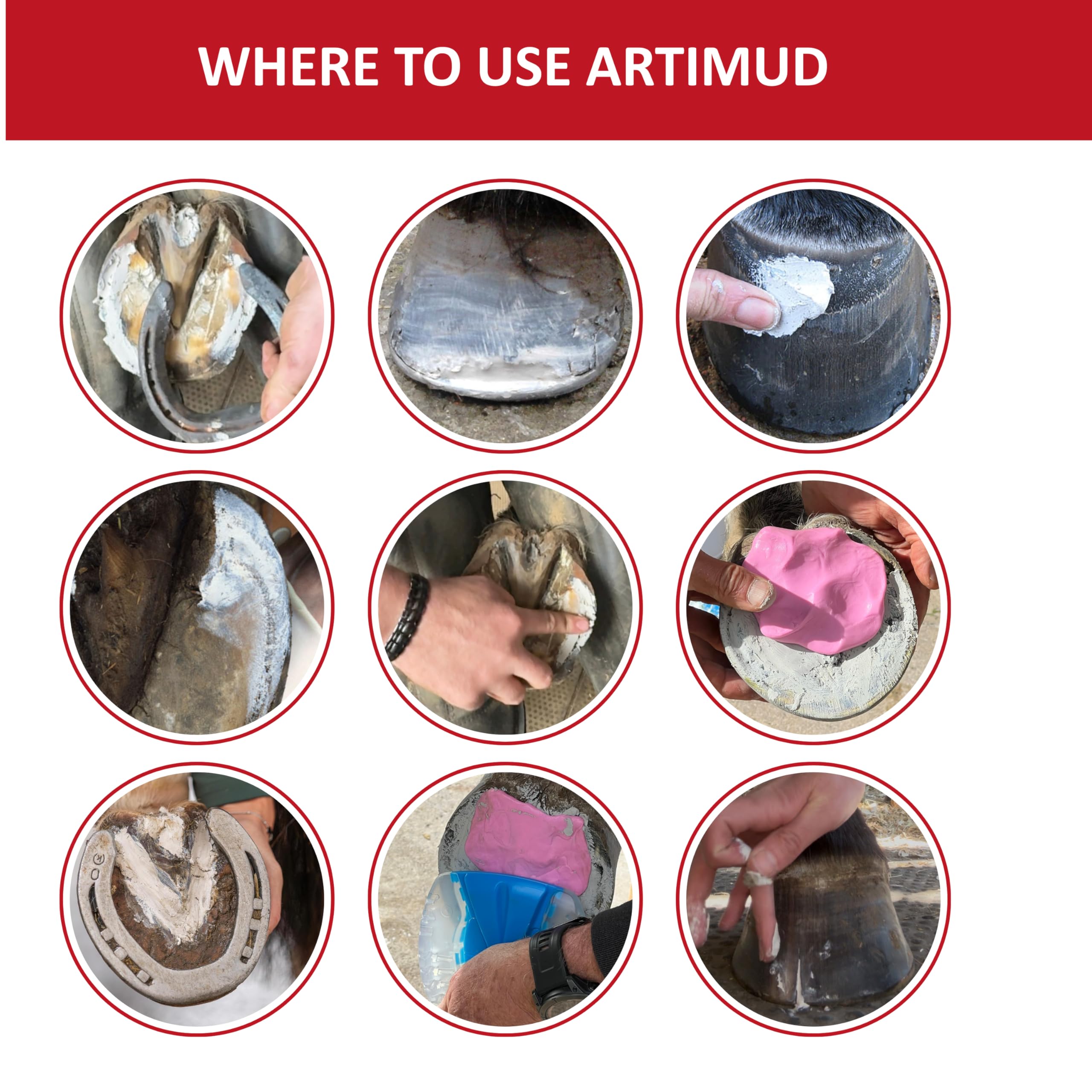 Artimud – Mastic pour sabot de cheval | Traitement du muguet | 750 g | Argile de sabot de cheval à l'eucalyptus | Protection de grenouille équine et de la semelle | Red Horse Products | Boue naturelle