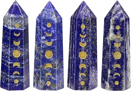 Miniatura 4 de Rockcloud Punto de cristal grabado en fase lunar, piedra hexagonal de bolsillo para meditación Reiki, decoración del hogar, obsidiana