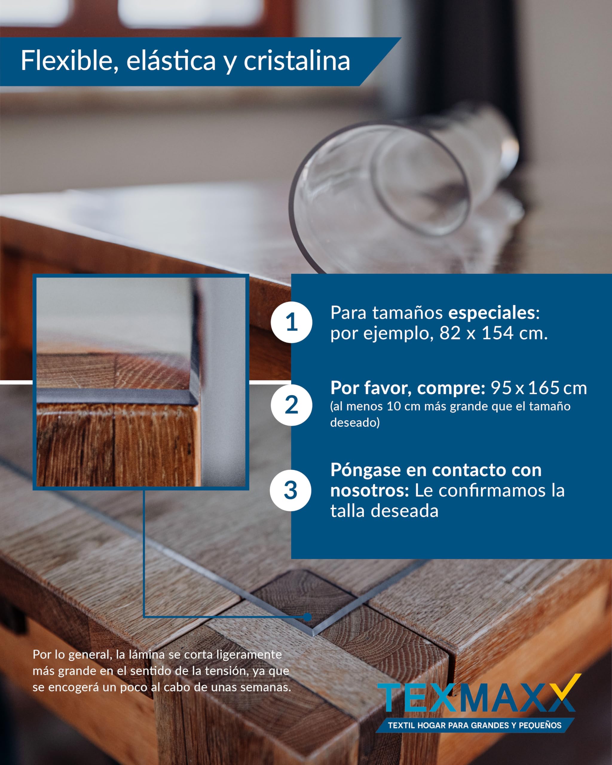 TEXMAXX Protector de Mesa Transparente de 2 mm con Bordes Biselados – Cubierta de PVC en Varios Tamaños para Escritorio, Encimeras y Superficies – Medida 90 × 140 cm
