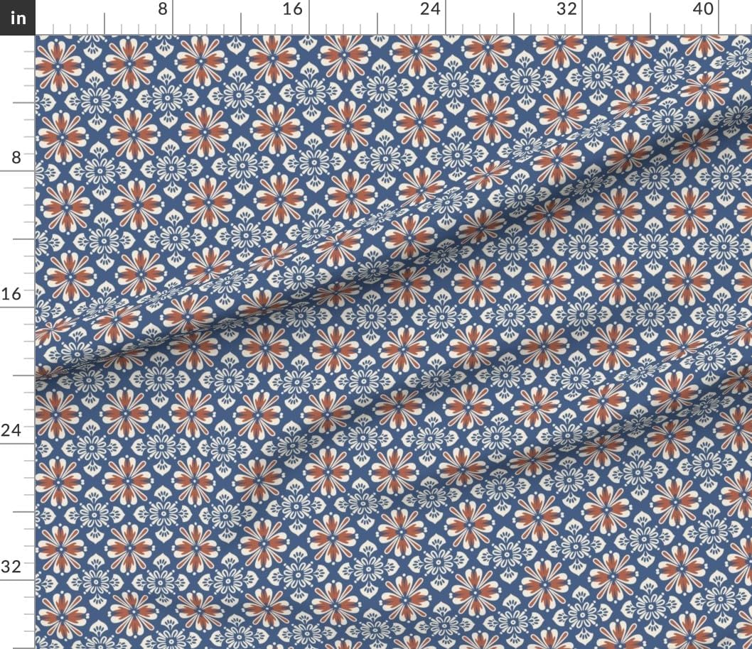 Spoonflower Fabric - Appalachian Floral Blue Brown Rustic Botanical Boho Cottagecore Printed on Petal Cotton Fabric Fat Quarter - Sewing Quilting Apparel Crafts Decor