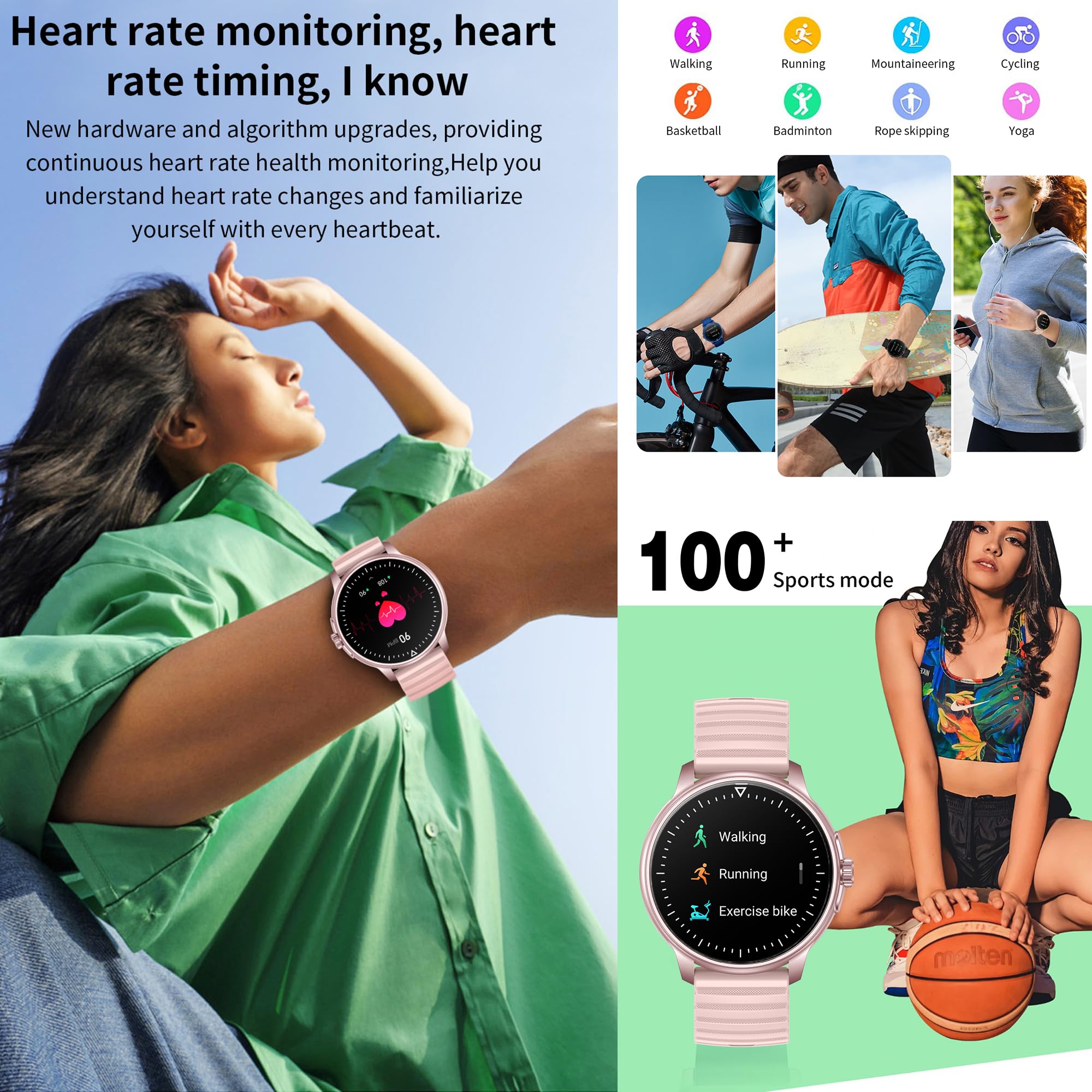 Reloj Inteligente Mujer con Llamadas, 1,39 Pulgada Smartwatch Deportivo con Podometro Pulsometro SpO2 Sueño Presion Arterial Pulsera Actividad 5ATM Reloj Digital para iOS Android (Rosa)