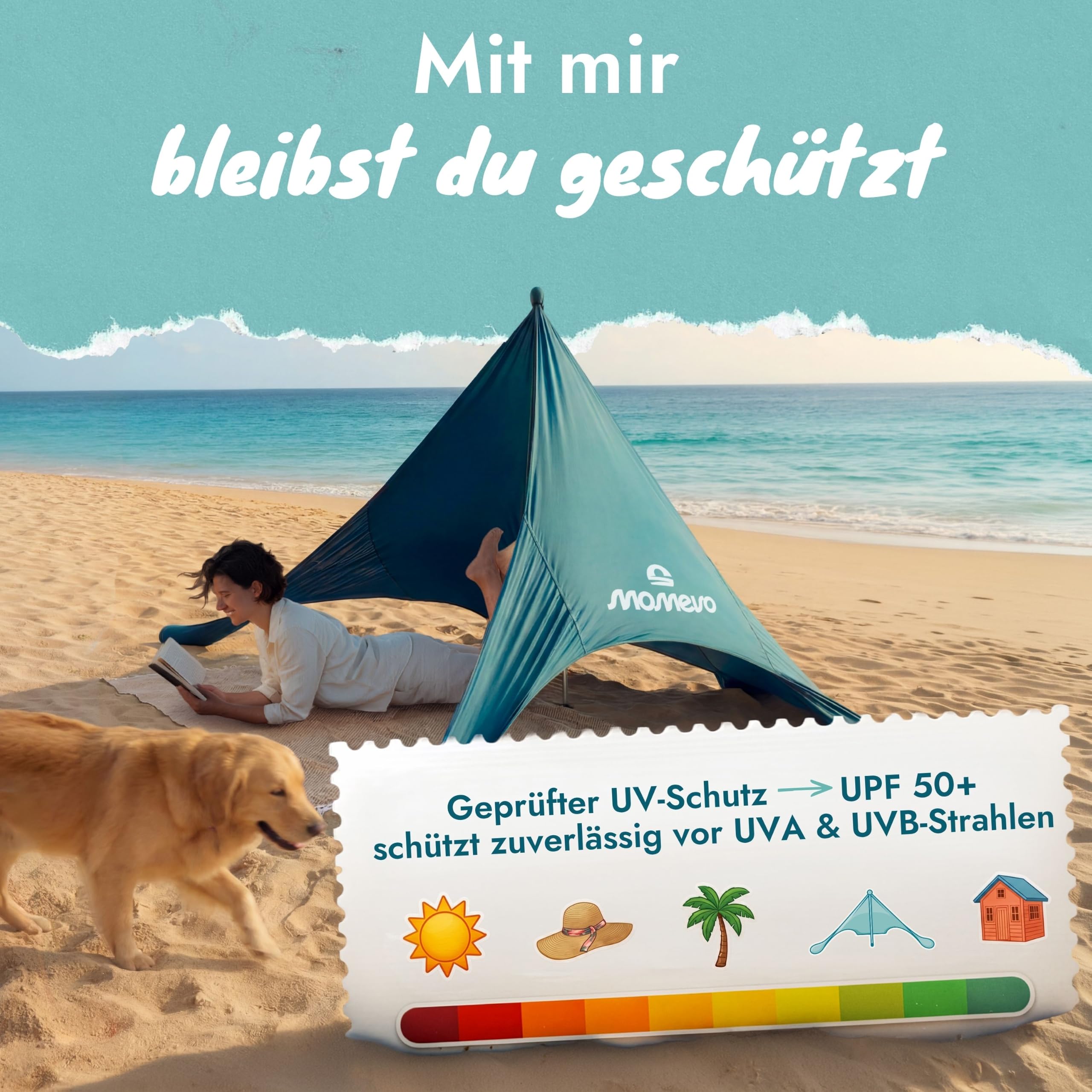 Sunsail Tipi Strandzelt - 1 Stange - Petrolblau für 1-2 Personen