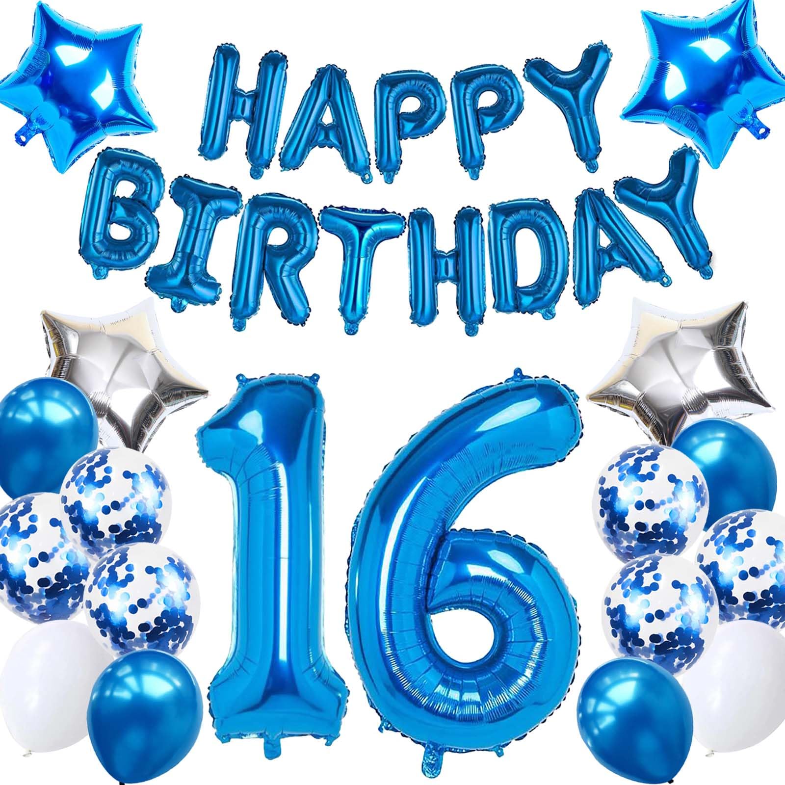 Boys 16th Birthday Decorations, Blue 16th Balloon for Birthday Party Decor
