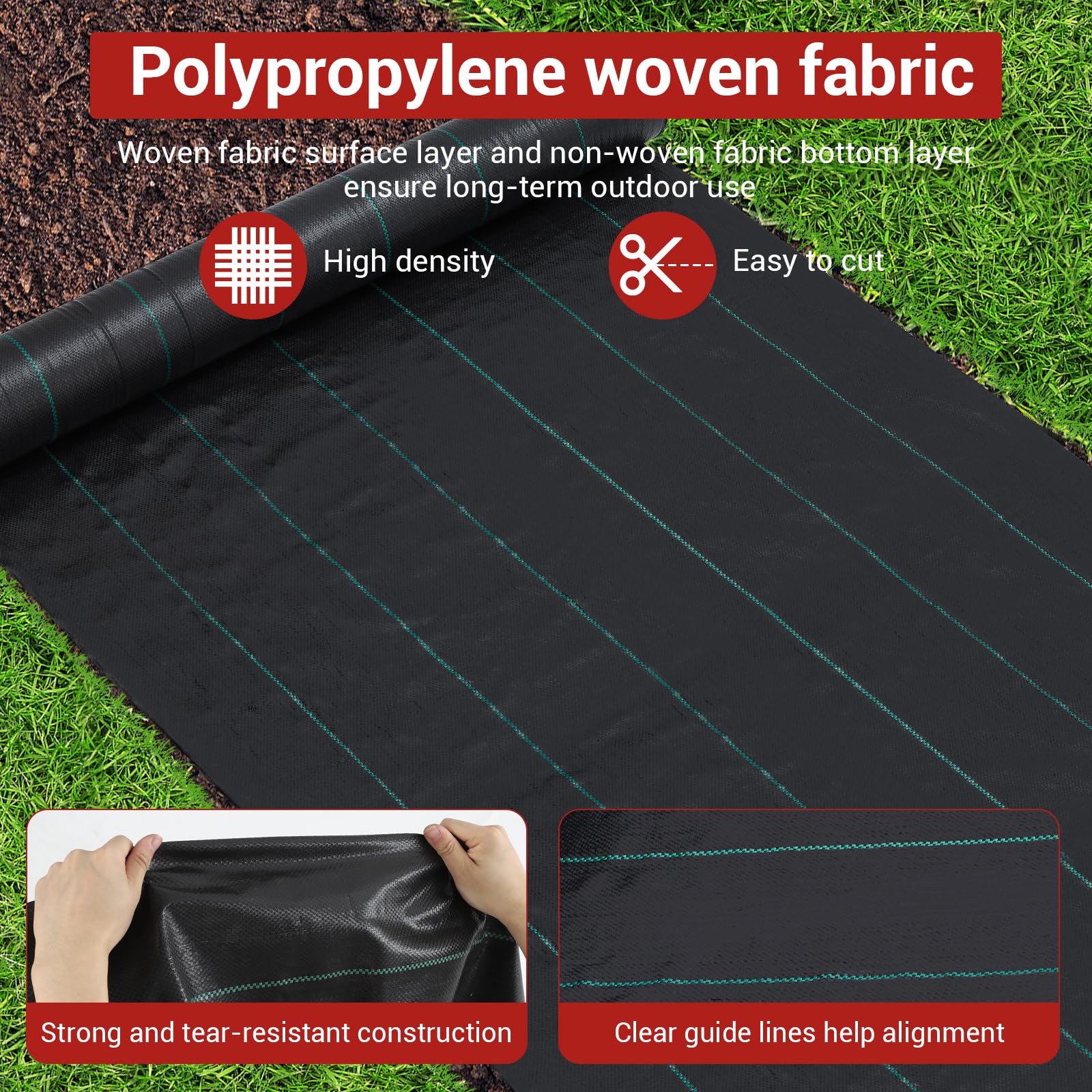 Garvee Malla Antihierbas de Polipropileno Tejido 110g/m², Tela Geotextil de Alta Densidad para Control de Maleza de 0,91m x 91m, Cubierta de Suelo Transpirable y Permeable con Resistencia UV, Negro