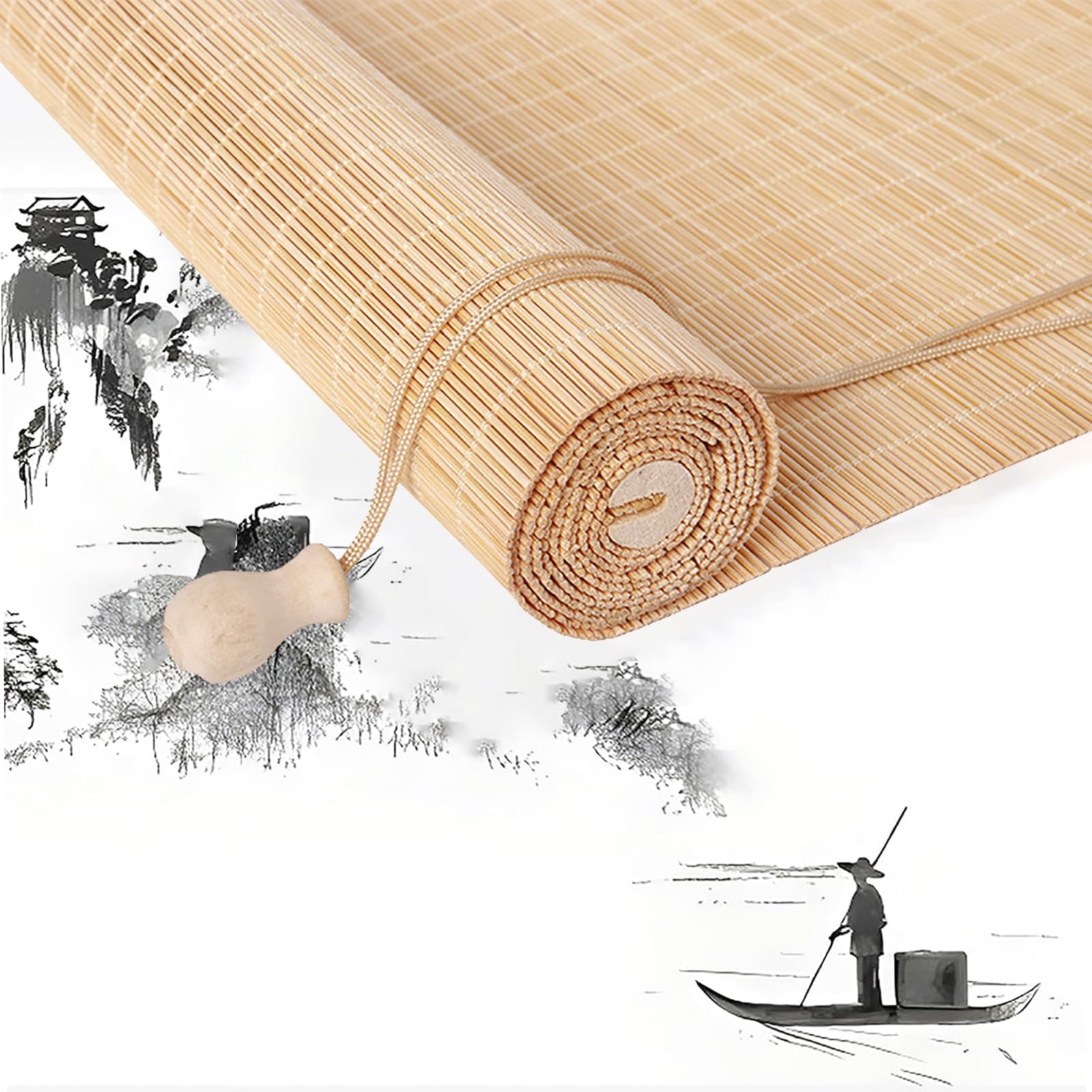 Bambus-Rollos für drinnen und draußen, Retro-Stil, römischer Stil, Verdunkelungsschatten, 119,4 x 299,7 cm, natürliche Gartendekoration