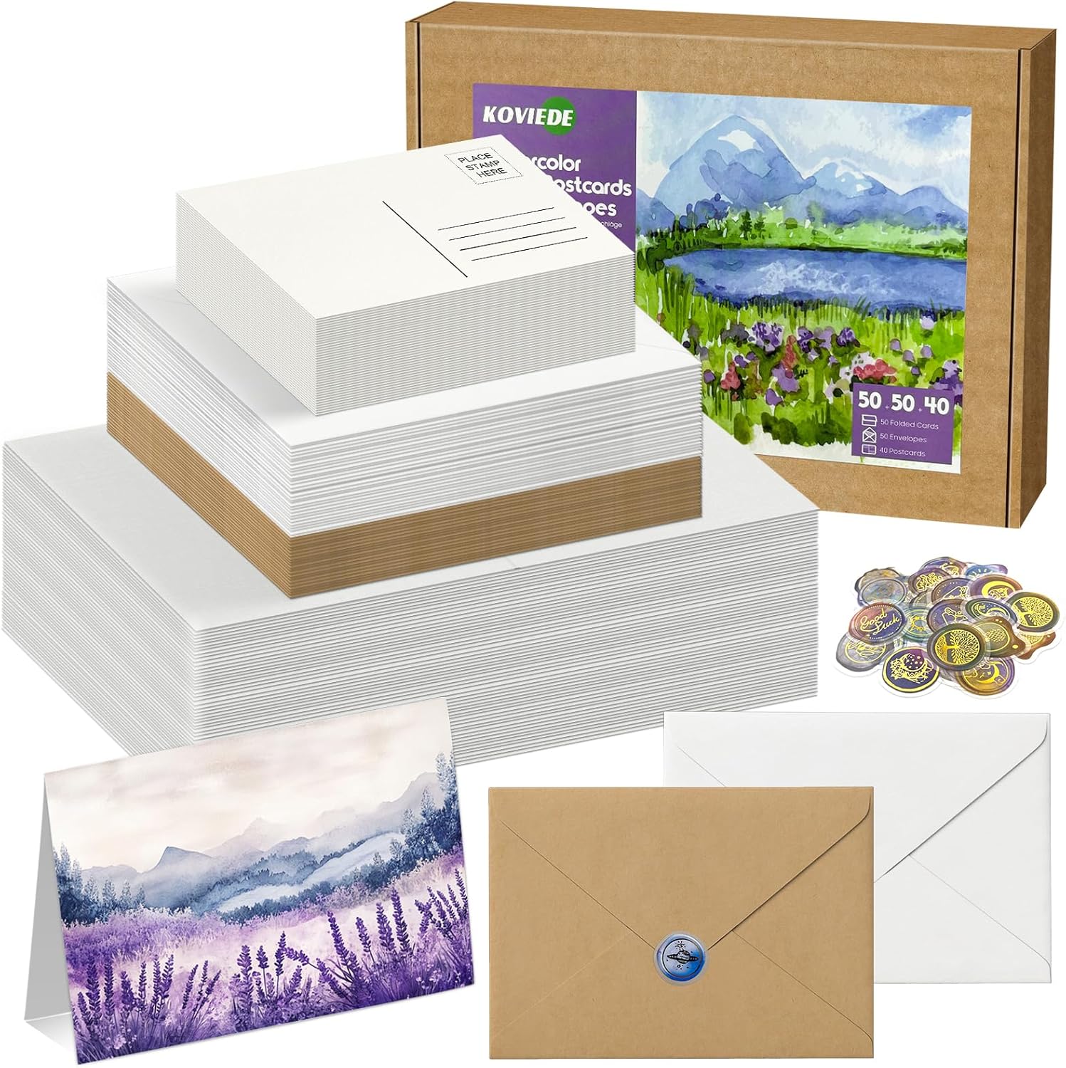 50 Pack Foldable Watercolor Cards with Envelopes 5"X7", 40 Sheets 4''x6'' Blank Watercolor Postcards, 140LB/300GSM 100% Cotton Water Color Cards For Painting, Greeting, Christmas, Birthday