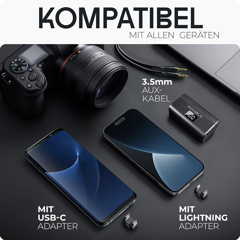 Novible Aura Lite Vezeték Nélküli Csíptetős Mikrofon iPhone, Android, Kamera és PC Eszközökhöz - 25 Órás Üzemidő, Zajszűrés, 100m Hatótáv