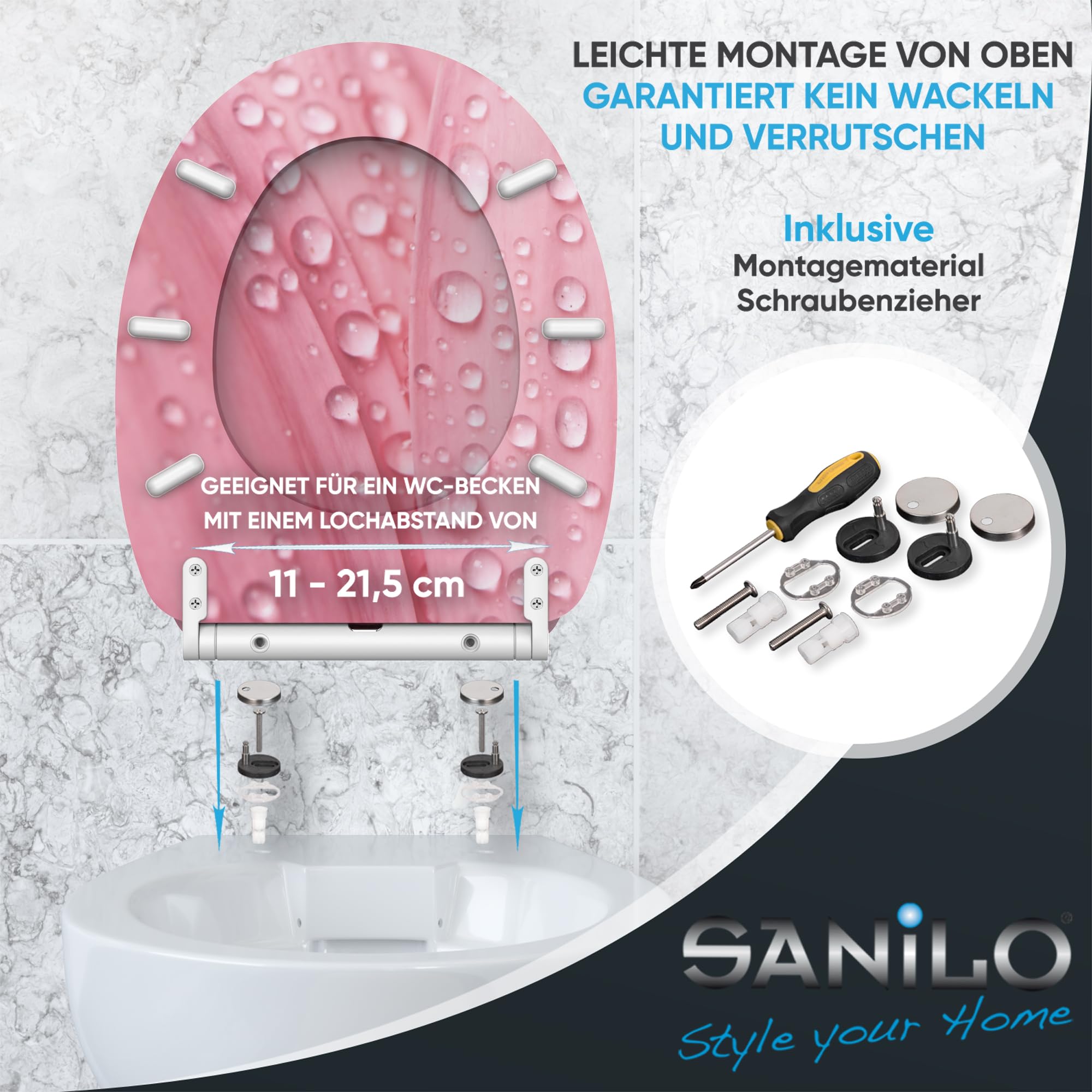 Sanilo WC Sitz mit Absenkautomatik & Quick-Release aus Holz, Pink Flower