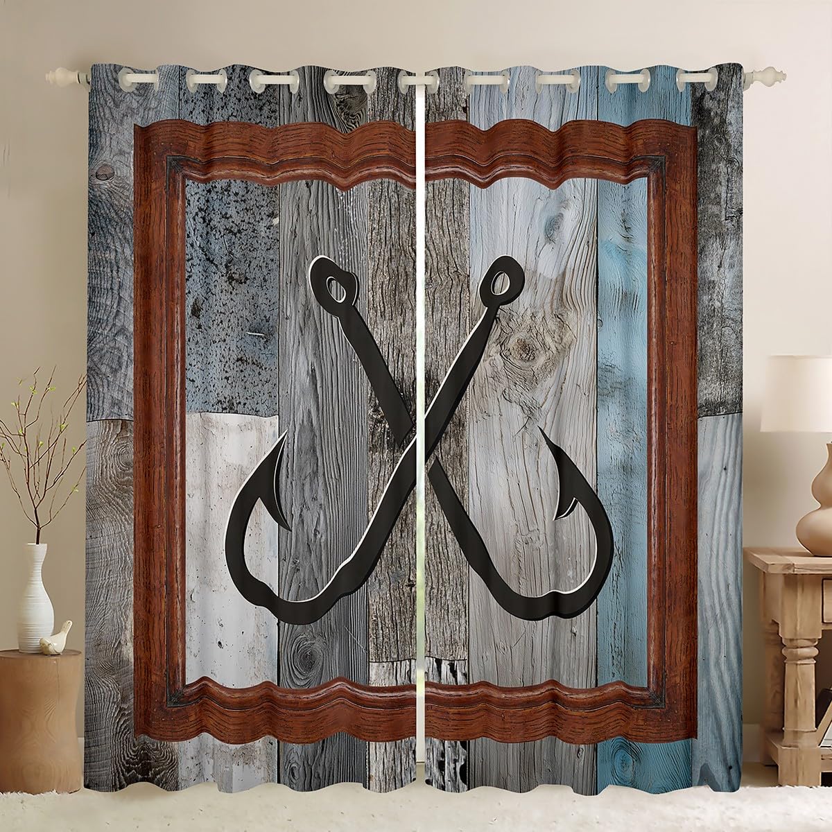 Rideaux de fenêtre nautiques pour chambre d'enfant style cabane au bord du lac 106x160cm