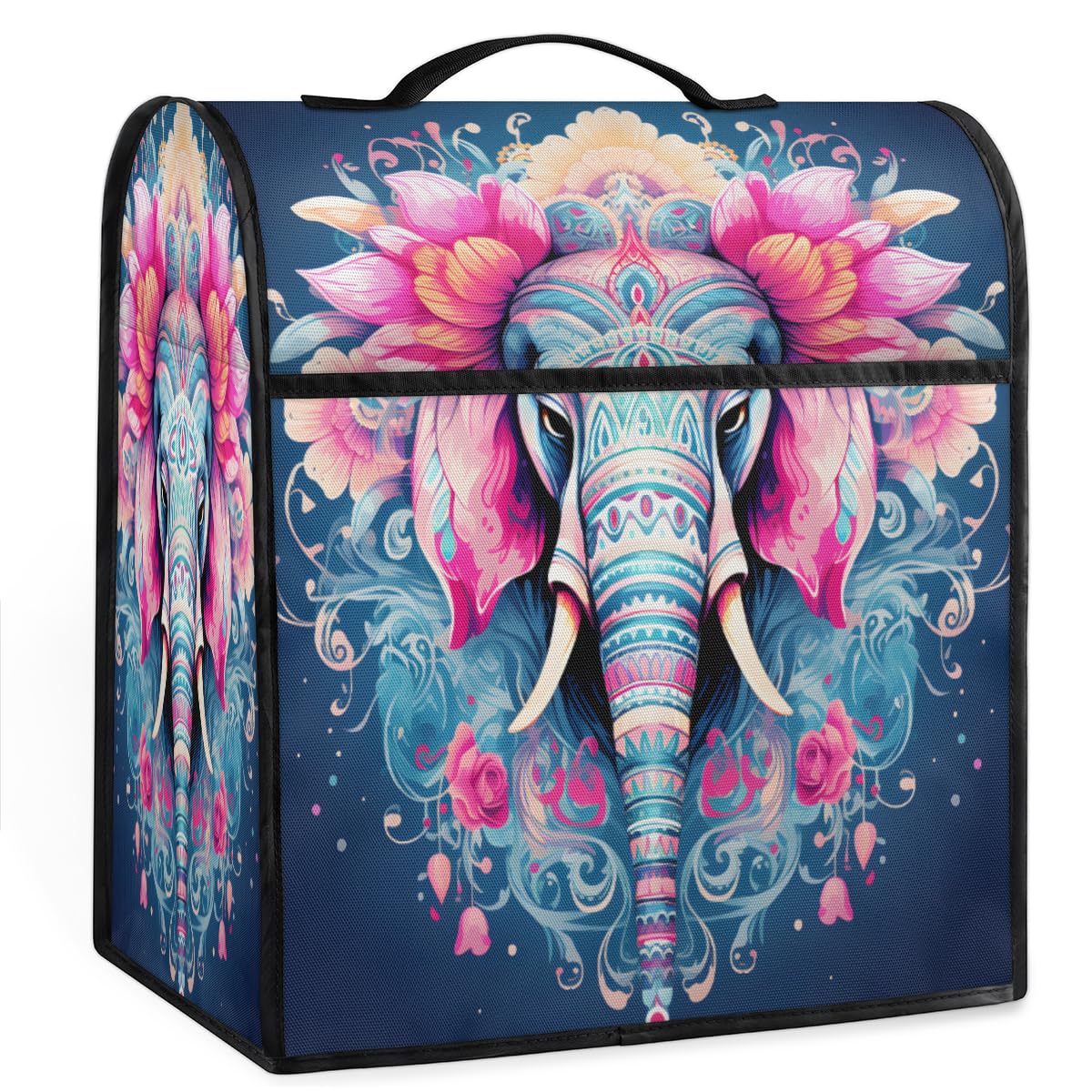Coffee Maker Cover Ethnic Flower Elephant Kitchen Appliance Covers Small Appliance Covers Blender Cover Juicer Cover Dust Covers for Kitchen Appliances with Top Handle and Pockets,Washable,C99