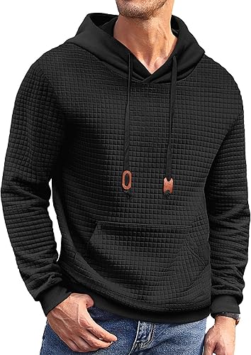 COOFANDY - Sudaderas con capucha para hombre, manga larga, estilo waffle, tejidas, con bolsillo
