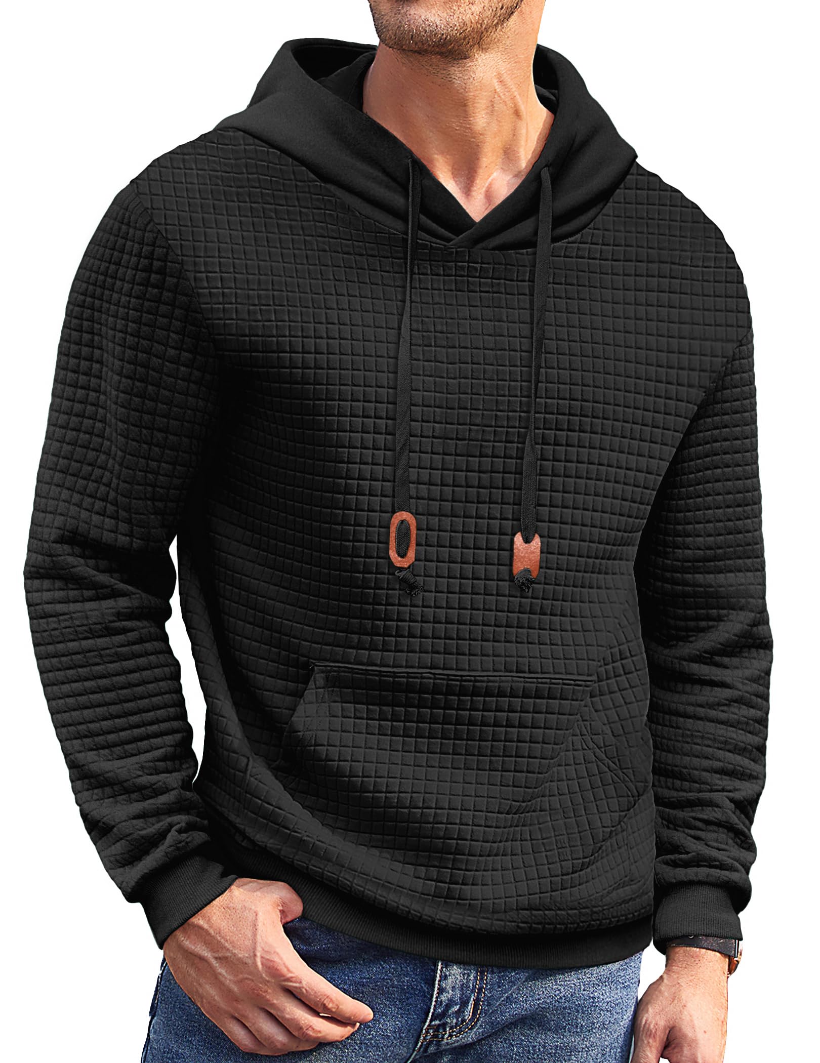 COOFANDYMens Hoodies Sweatshirts Long Sleeve Fashion Waffle Knit Pullover Hoodie with Pocket