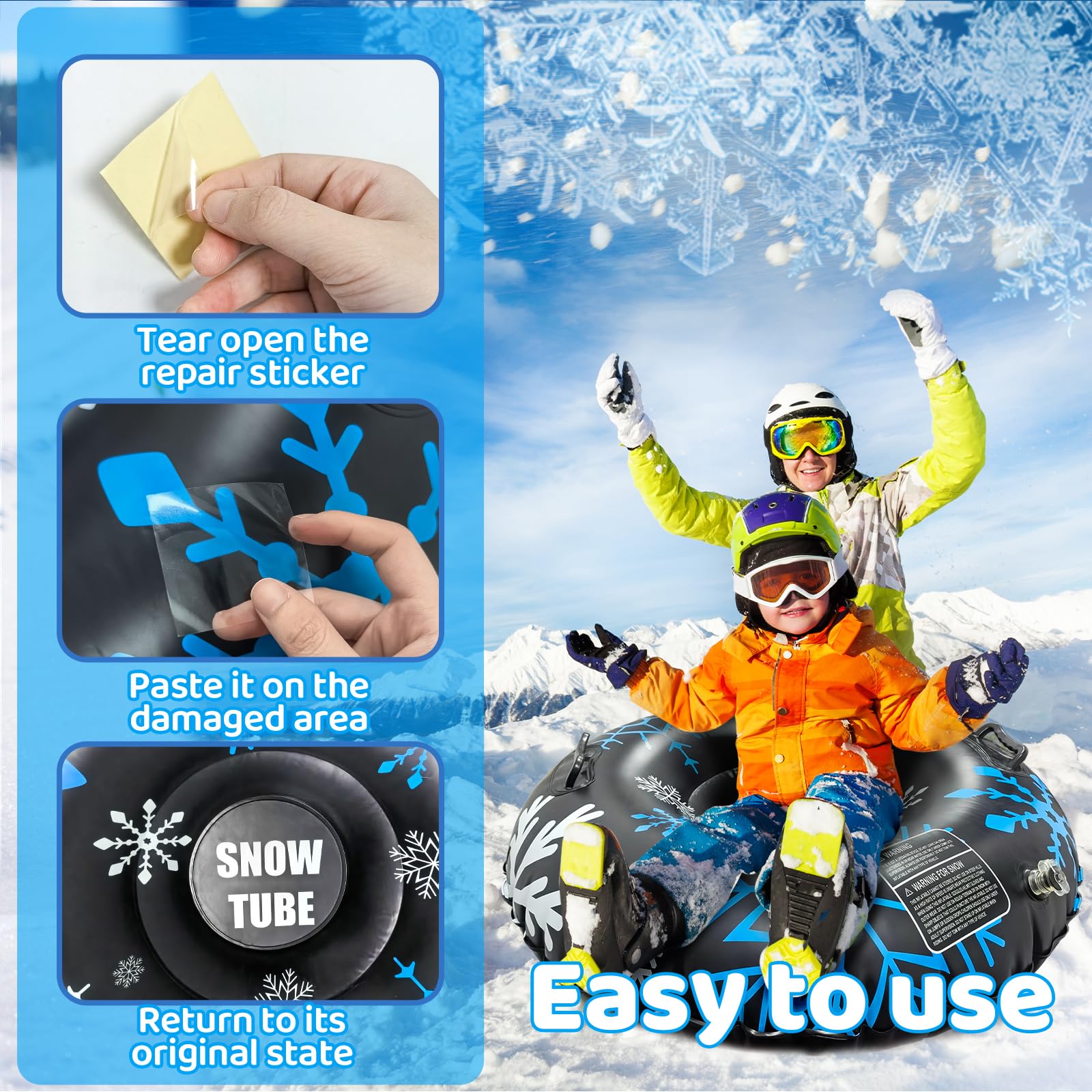 Trineo de Nieve Inflable con Asas de Goma Blanda, Antivuelco, Antifugas, Plegable