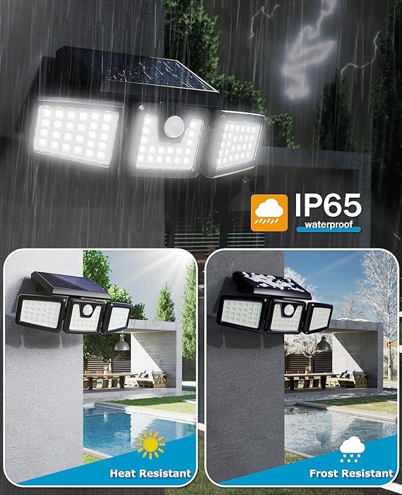 KIBTOY Solar Sensor Outdoor Bright Light Easy to Install, Security Light with 360° Wide Lighting Angle IP65 Waterproof for Front Door,Pathway,Yard,Garage [Energy Class A]