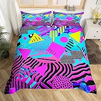Vista 36 de Juego de funda de edredón estilo Memphis, tamaño matrimonial, diseño abstracto colorido con puntos funky para niños y niñas, funda de edredón