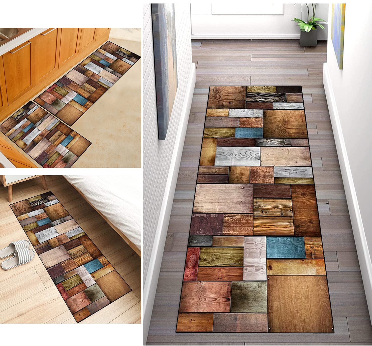 Teppich Läufer Flur 90x210cm Küche Schlafzimmer Teppichläufer rutschfest Küchenläufer Wohnzimmer Waschbar Meterware KüchenTeppich Korridor Teppich Modern Polyester, Anpassbare Größe