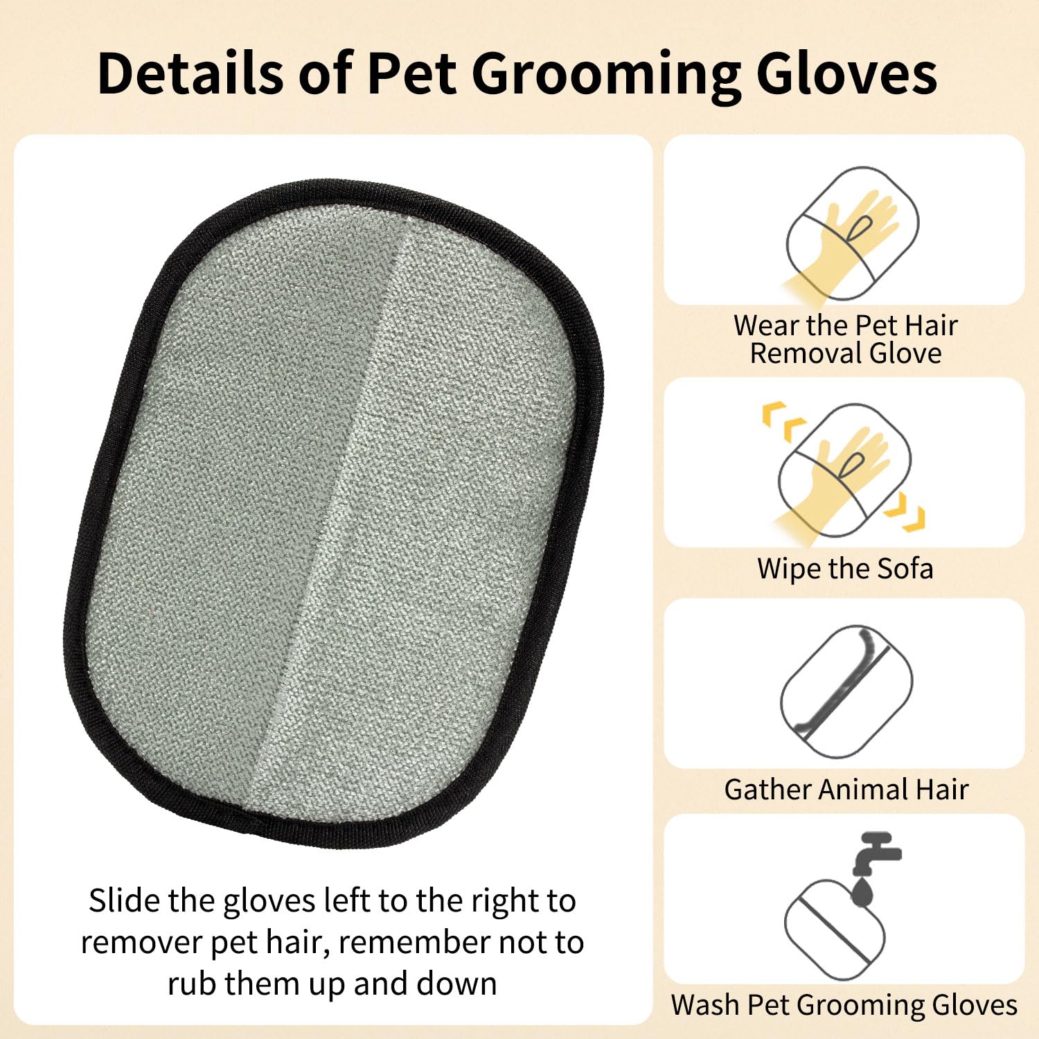 Kunoli 2PCS Pet Hair Remover Glove, Static Pet Hair Removal Glove, Dual-Sided Grooming Gloves - Image 3