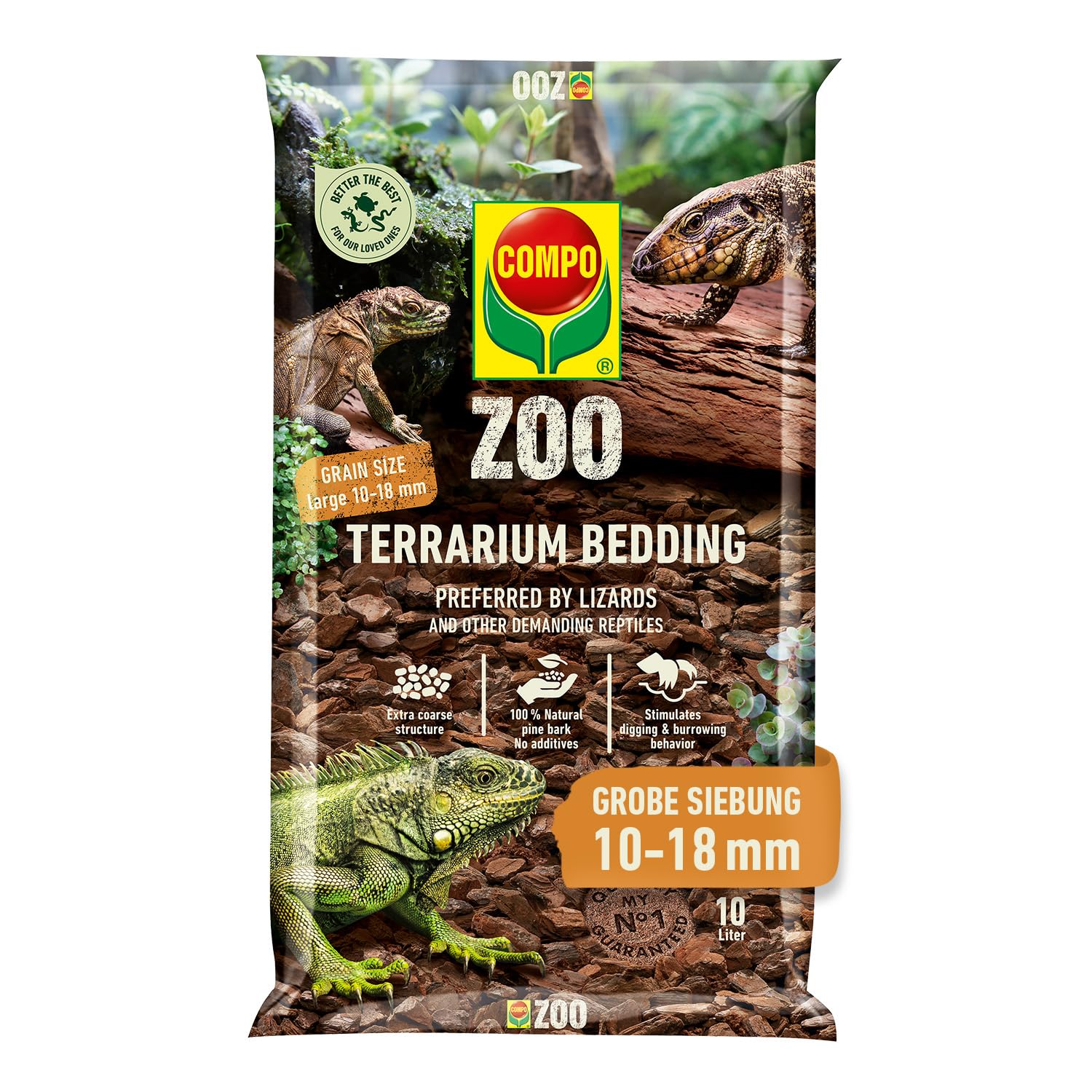 COMPO Zoo podłoże do terrariów dla dużych, dorosłych zwierząt, gruba ziarnistość 10-18 mm