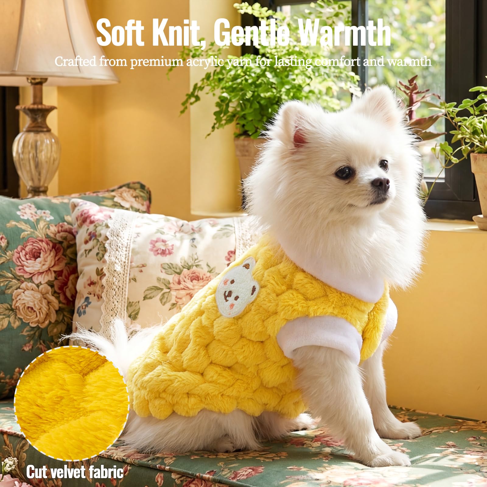 Hundepullover für kleine Hunde, extra warmer Rollkragenpullover, weicher Strickpullover, Hundemantel für Winter und Weihnachten, gemütliches Haustier-Outfit (Gelb, L)