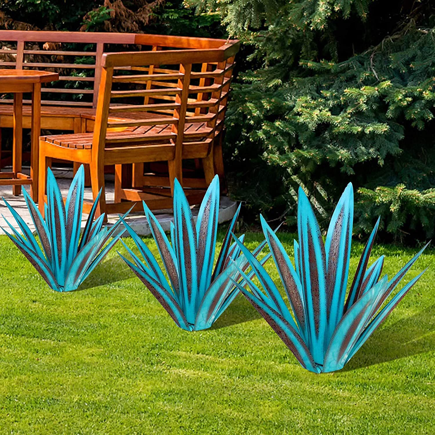 Scultura in Metallo di Agave da Esterno – Ornamento Decorativo per Giardino, Prato E Patio Blue,65cm