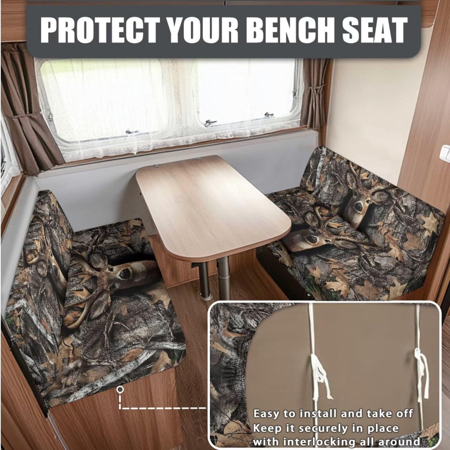 Deer Hunting Camo Pattern 4 PCS RV Dinette Cushion Covers Wear-Resistan Camper Seat Covers Dinette Booth Camper Cushion Slipcover Sofa Slipover for Travel Trailer Couch