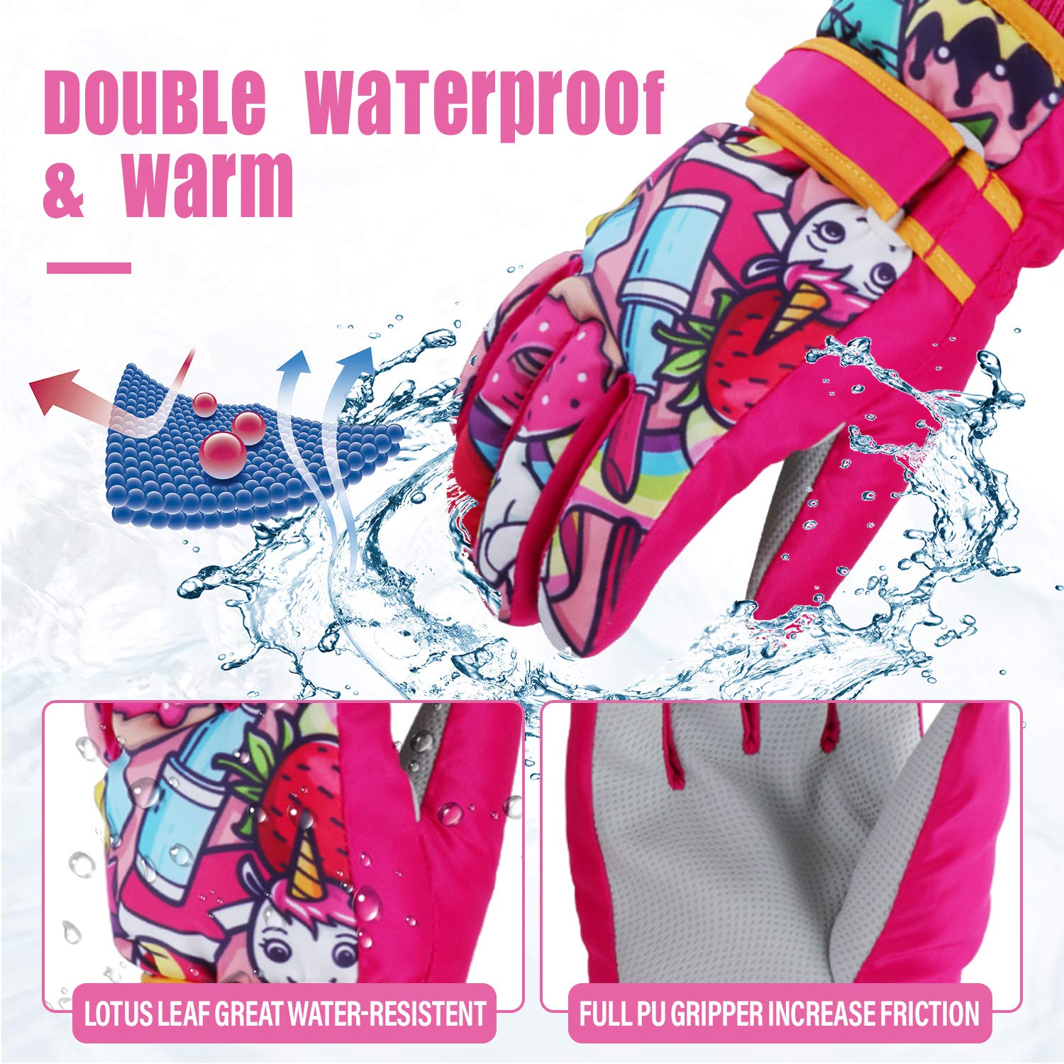 Guantes de esquí para niños y mujeres, impermeables, cálidos, térmicos, para esquí y snowboard - - S (niño 3-5 años)