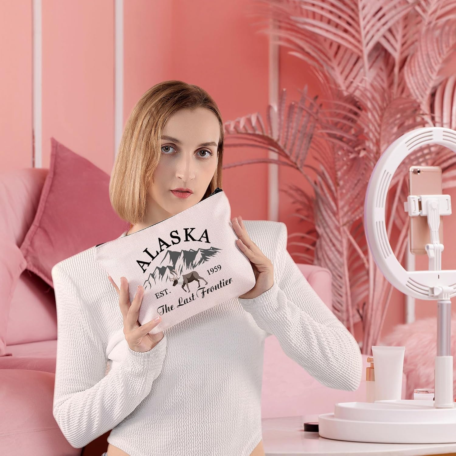 VAMSII Alaska Travel Makeup Bag Alaska Est 1959 the Last Frontier Alaska Family Trip Toiletry Bag（The Last Frontier） - Image 5