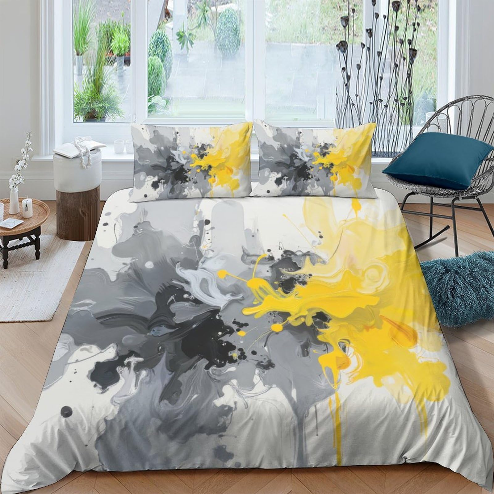 Ctjqhvkz Style-4 3D Printed Abstract Yellow Grey Splash Fitted Sheet Microfiber Modern Artistic Mattress Cover For Bedroom Home Decor Single（135X200cm）