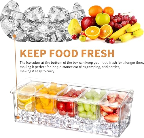 Miniatura 6 de Bandeja de condimentos para condimentos helados, bandeja de condimentos para fiesta de hielo, con tapa y soporte para adornar hielo, 5