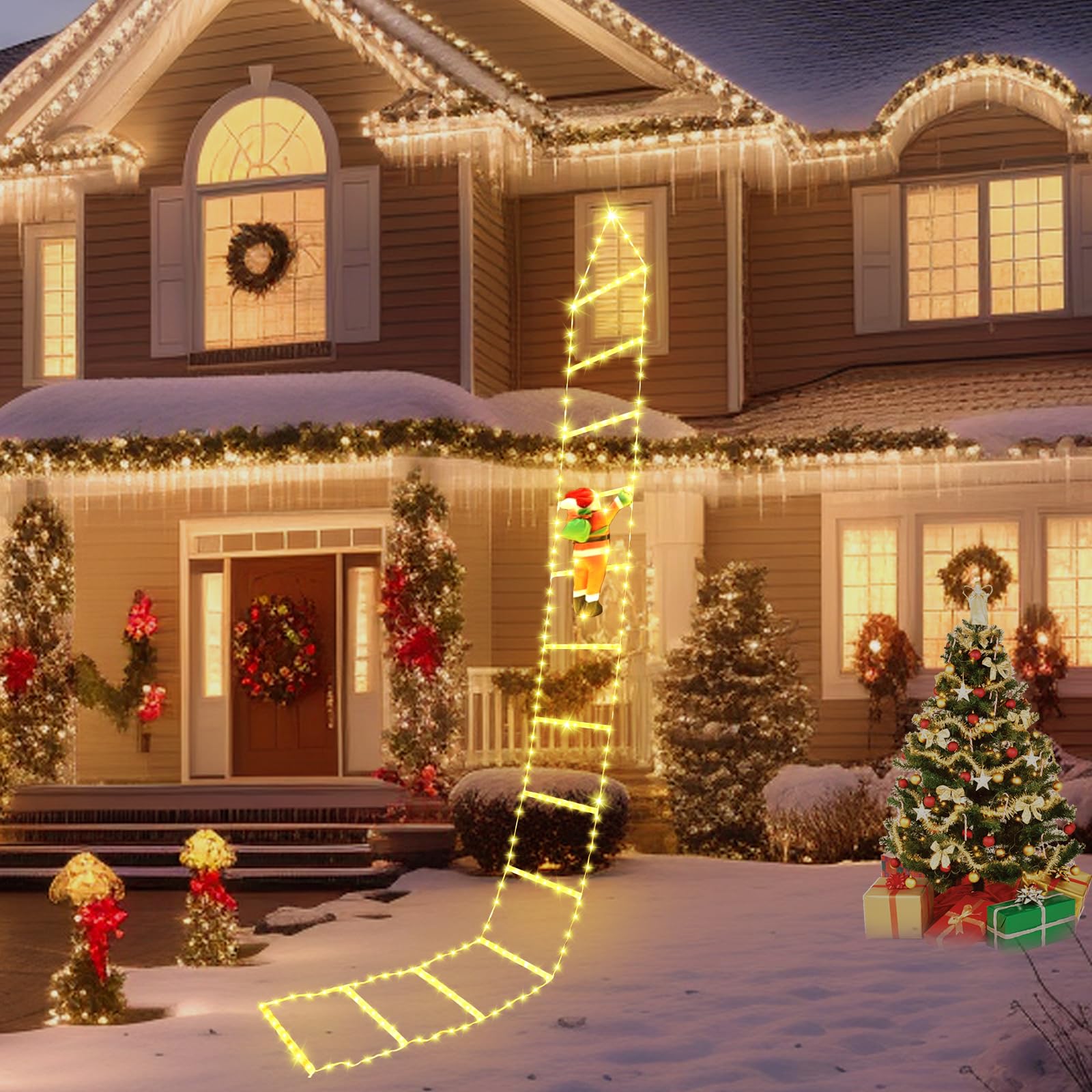 3M LED Weihnachts Leiter Lichterkette con 338 LED, mit Weihnachtsmann, Warmweiß Weihnachtsbeleuchtung mit 8 Modi, Timer und Memory, Wasserdicht Weihnachtsdeko für Innen Außen Weihnachtsbaum Fenster