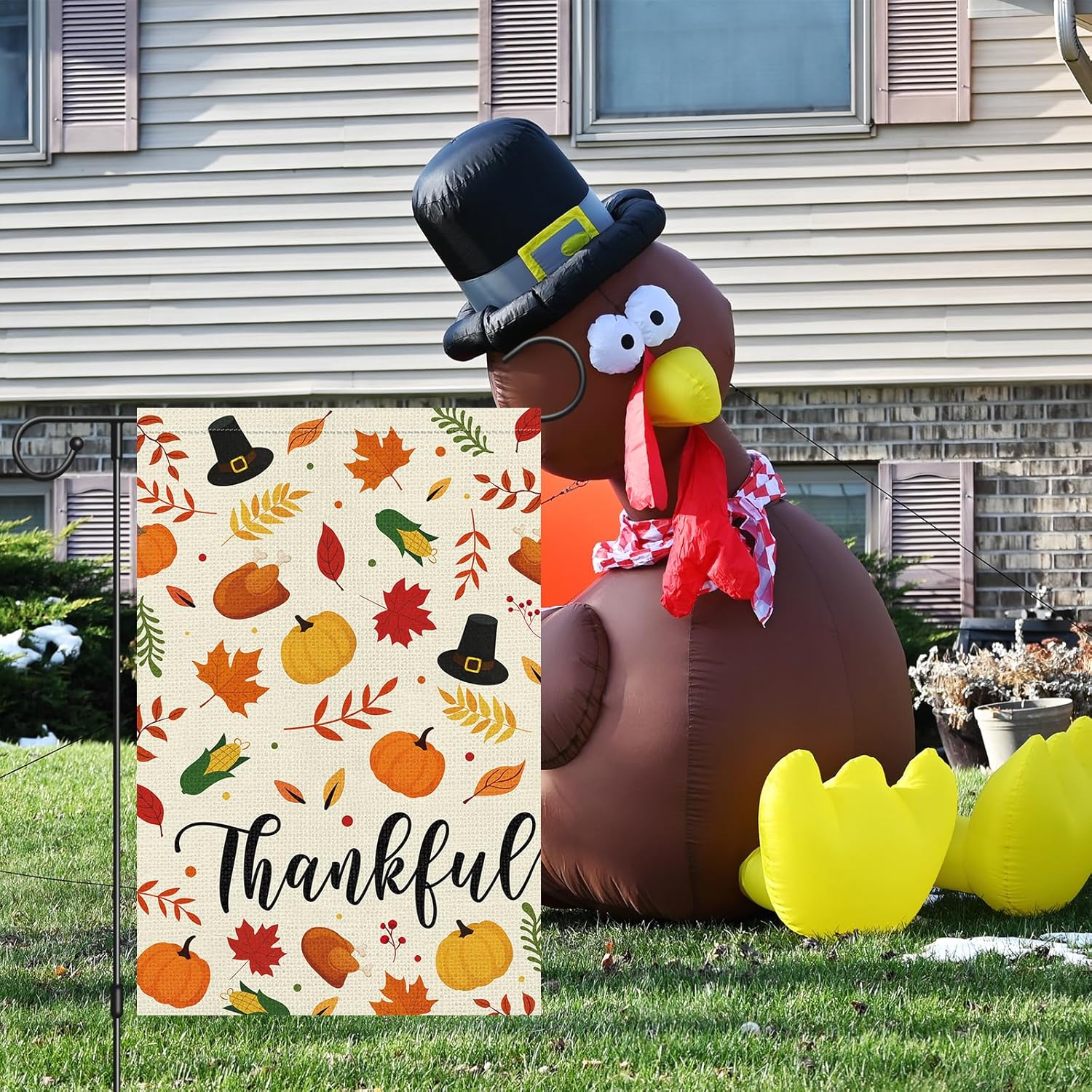 Heyfibro Thankful Pumpkin Garden Flag 12 x 18 Inch Vertical Double Sided Burlap, Fall Maple Leaves Yard Flags for Thanksgiving Day Harvest Seasonal Outdoor Decoration(ONLY FLAG) - Image 2