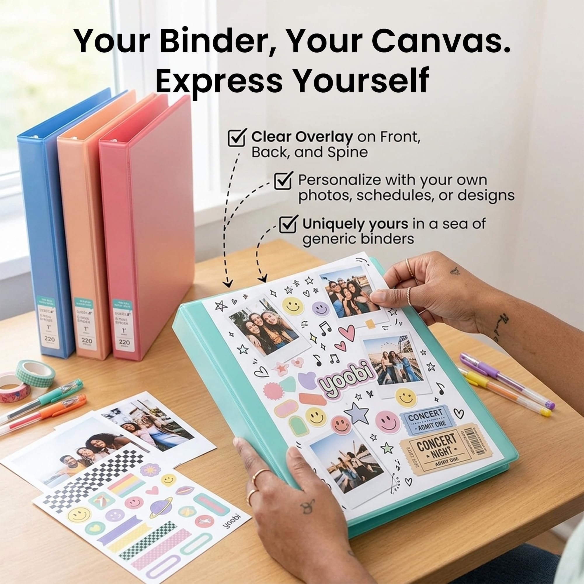 Yoobi 1 Inch Binder Set – 3-Ring Binders with 2 Pockets – Perfect for School or Office – Holds up to 220 Sheets – 4 Pack – Solid Multicolor Variety 3