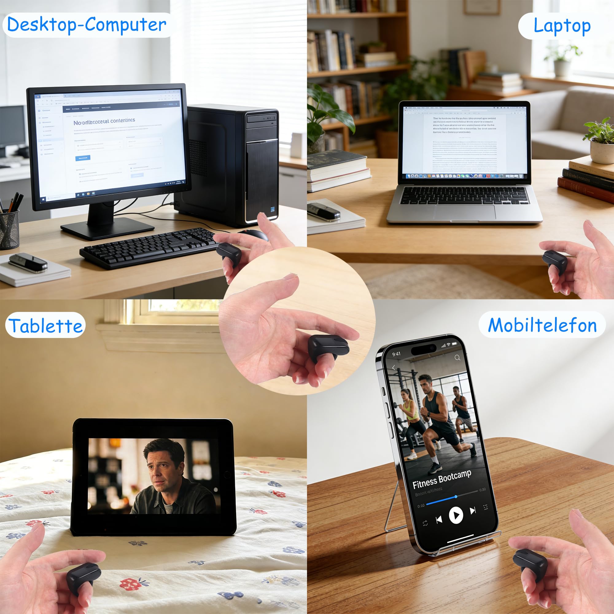 Tiktok Scrolling Ring Fingermaus mit Touchpad, Mini Bluetooth Wiederaufladbare Tragbare Maus mit Ladehülle, Fernbedienung für Kamera/Video/Kindle App/PPT, für PC Laptop Smartphone Tablet (Schwarz)